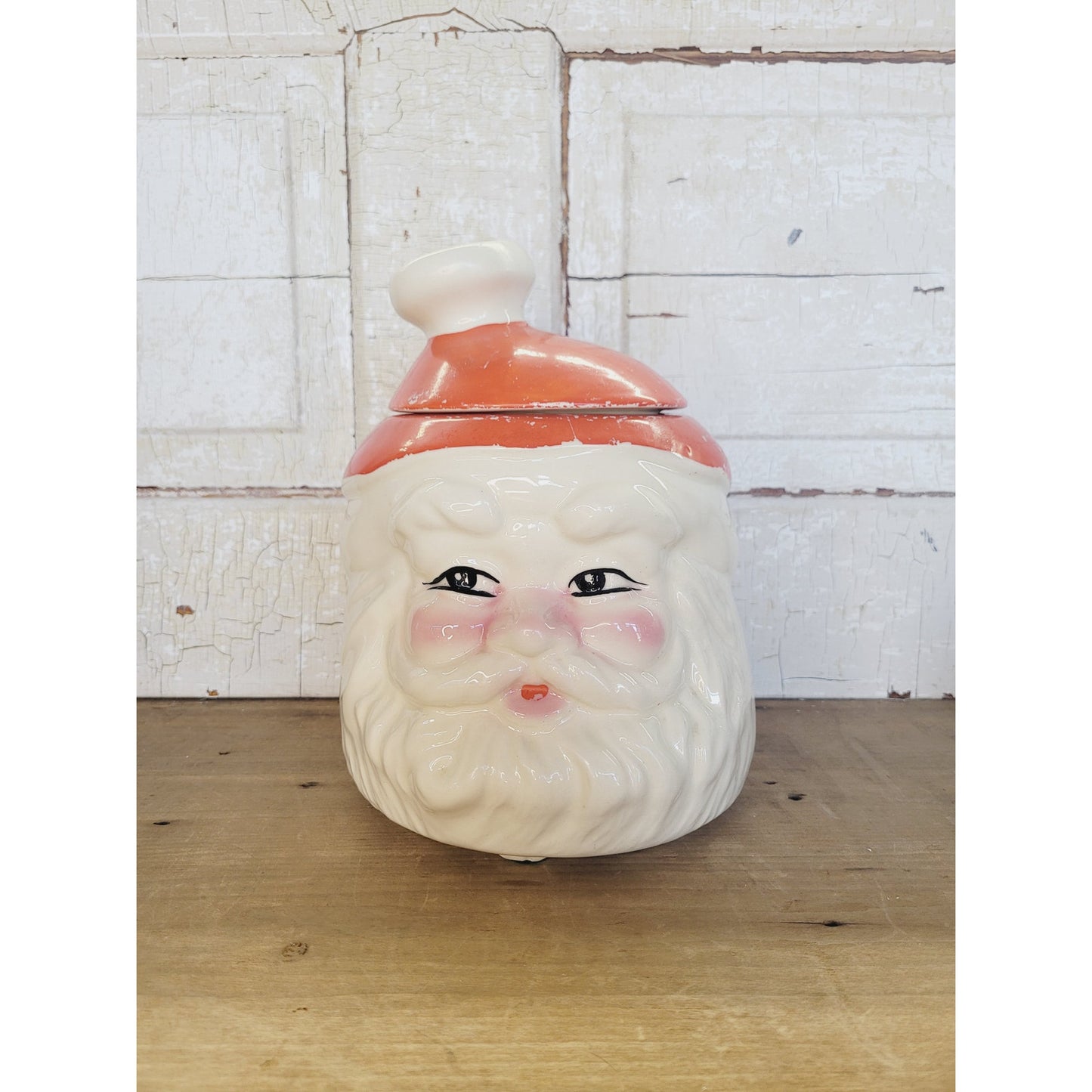 Vintage Santa Cookie Jar 1960s Hand Painted Santa Face Christmas Kitchen