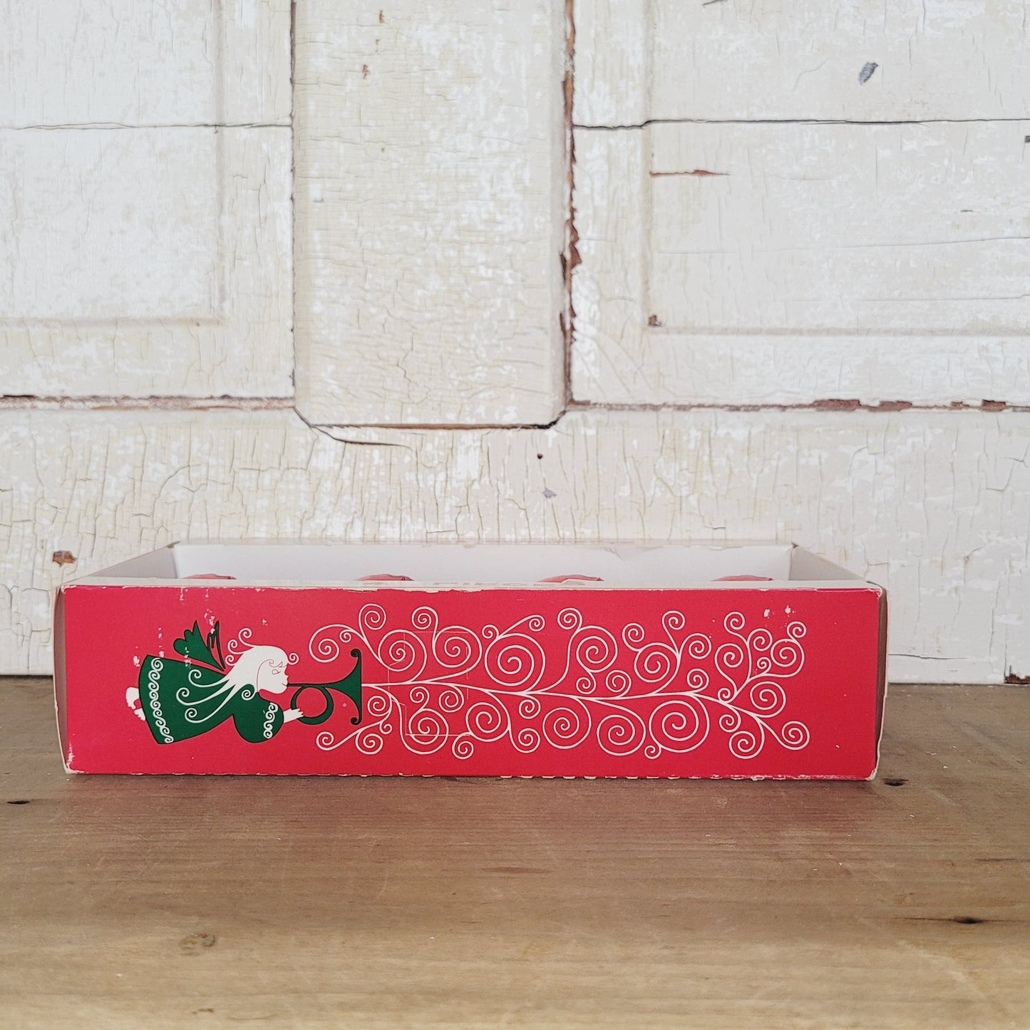 Vintage Jewel Brite Diorama Christmas Ornaments Red Teardrop Set of 4 with Box