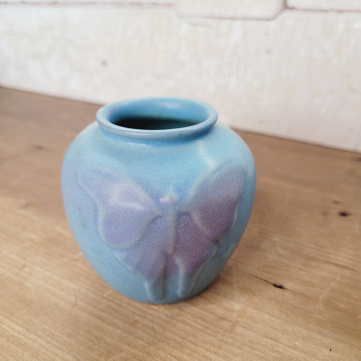 Van Briggle Luna Moth Vase 2004 Blue Matte LCB Colorado Springs Art Pottery
