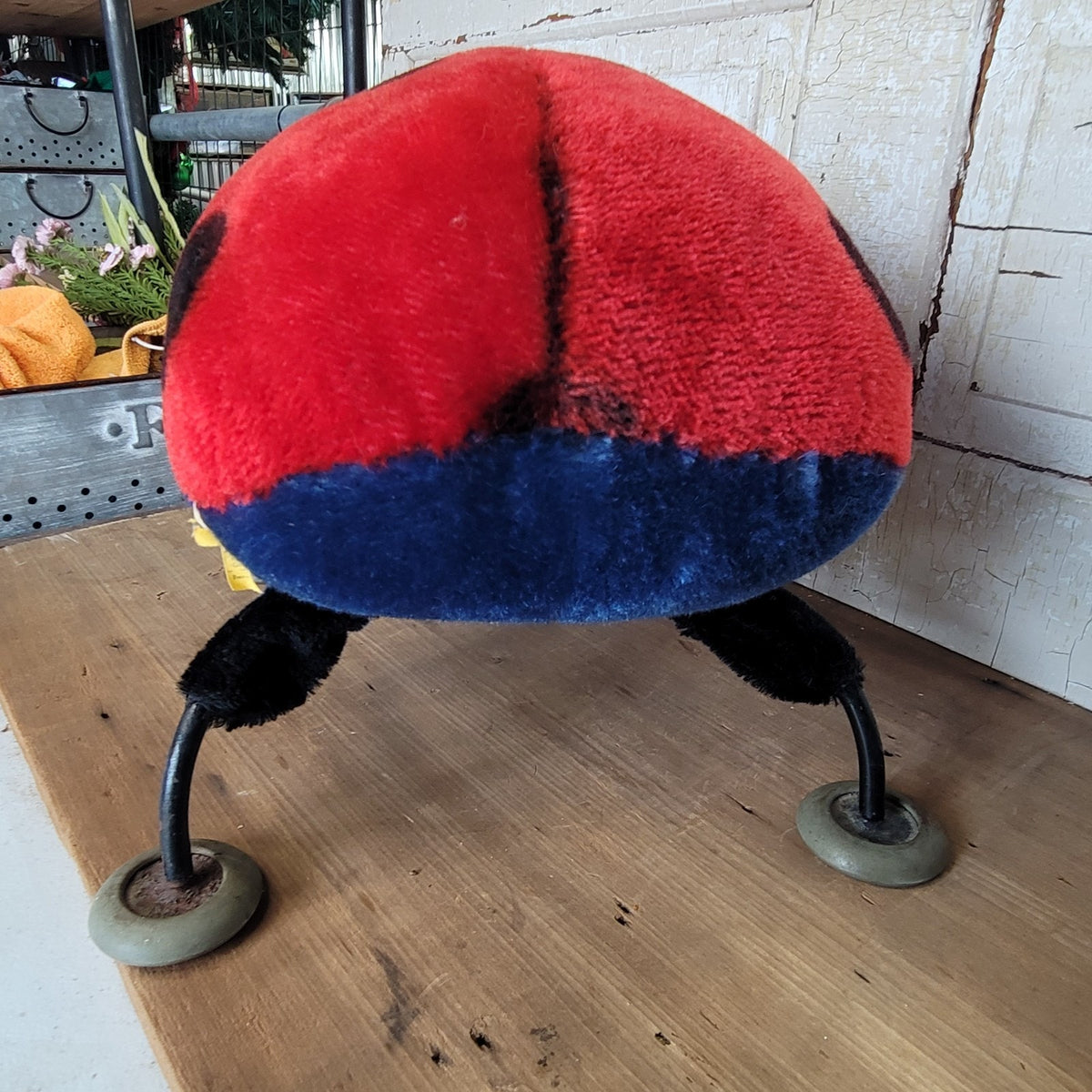 Vintage Steiff Ladybug Footstool Ottoman Mohair Plush Mid Century 1960s #2330