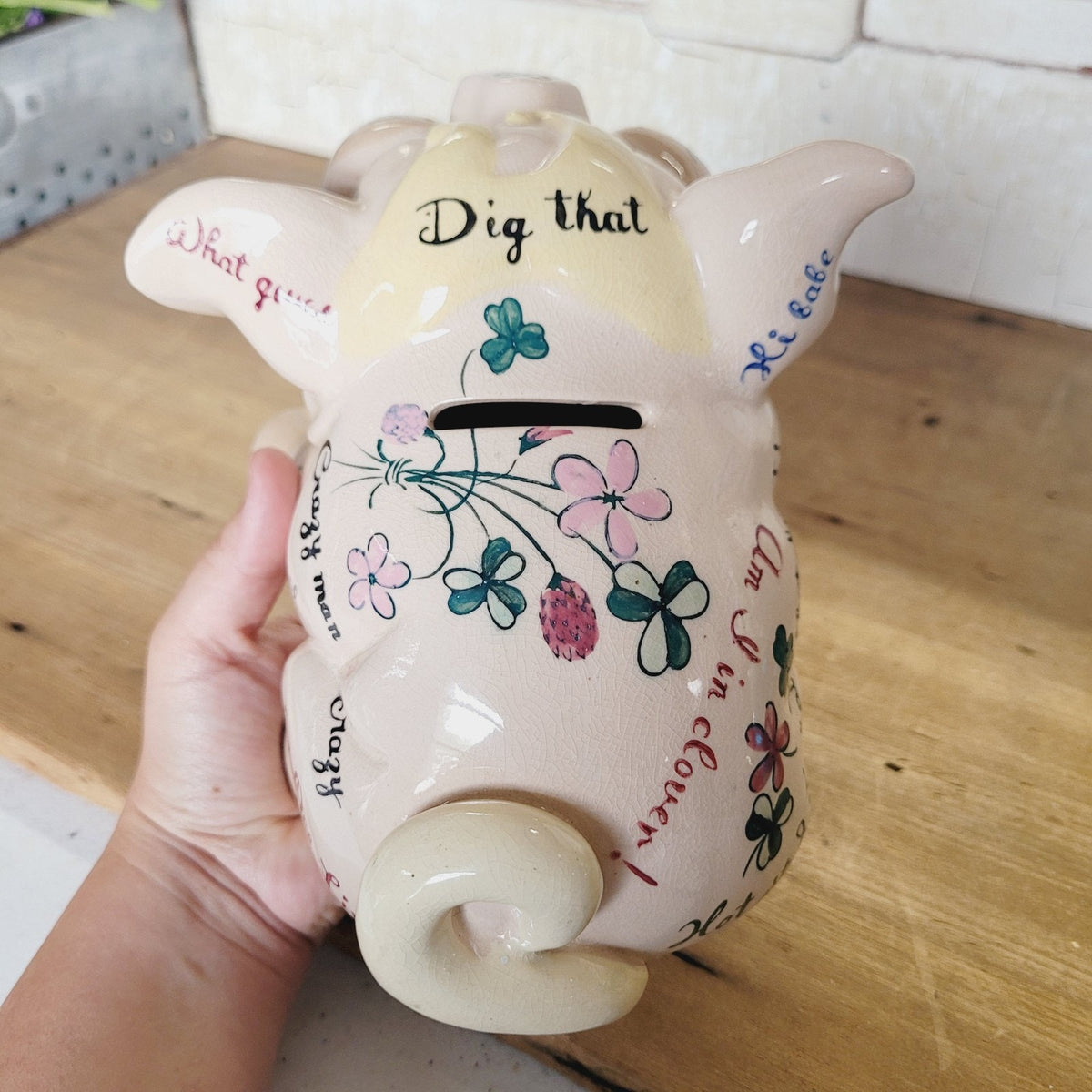 Vintage NAPCO 1950s Rock and Roll Slang Piggy Bank Hep Cat Ceramic Pink 8in