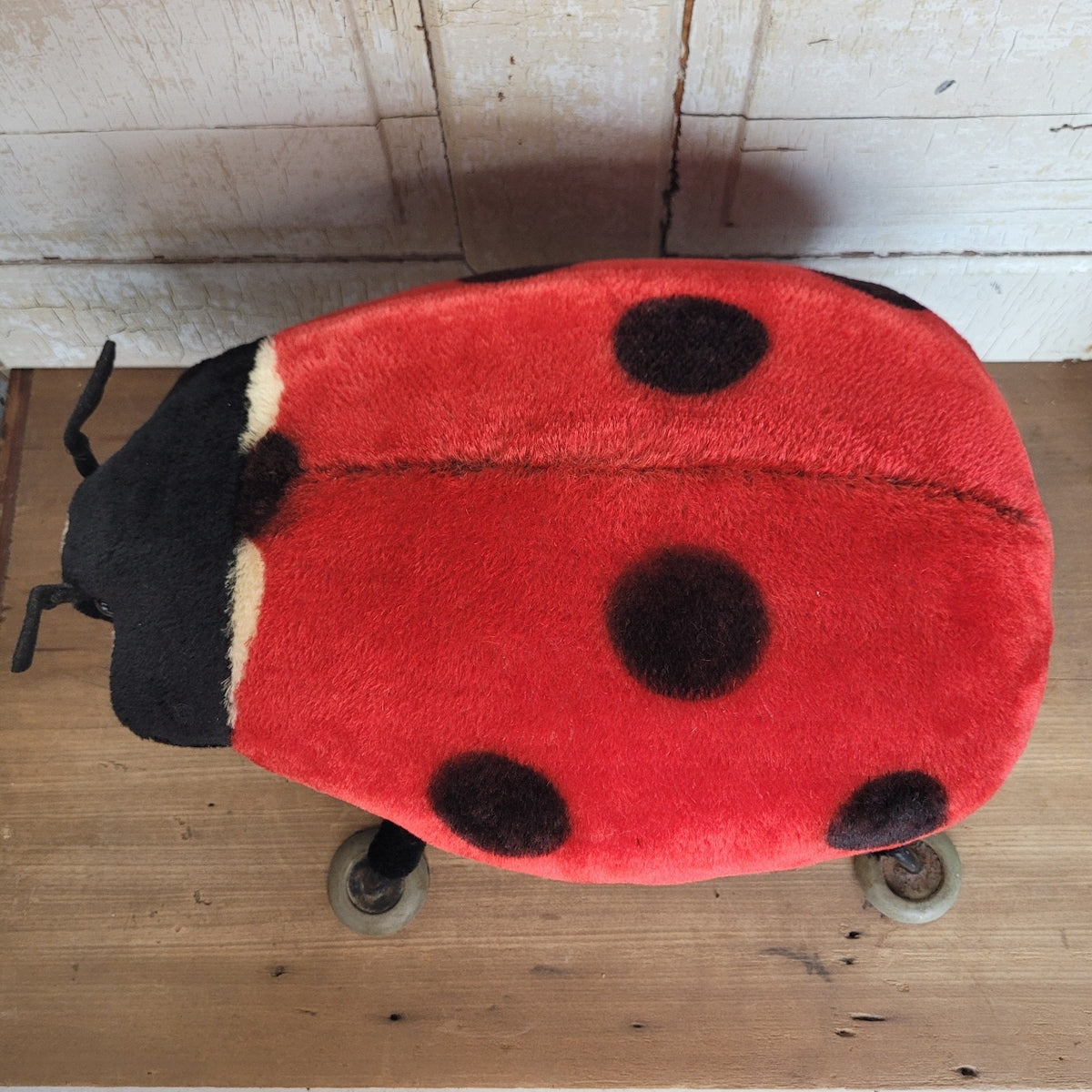 Vintage Steiff Ladybug Footstool Ottoman Mohair Plush Mid Century 1960s #2330
