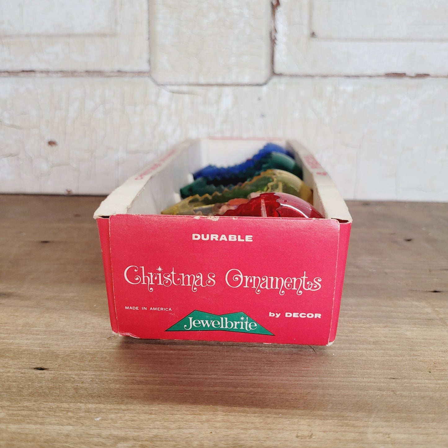 Vintage Jewel Brite Diorama Christmas Ornaments Set of 4 with Box 1950s 1960s