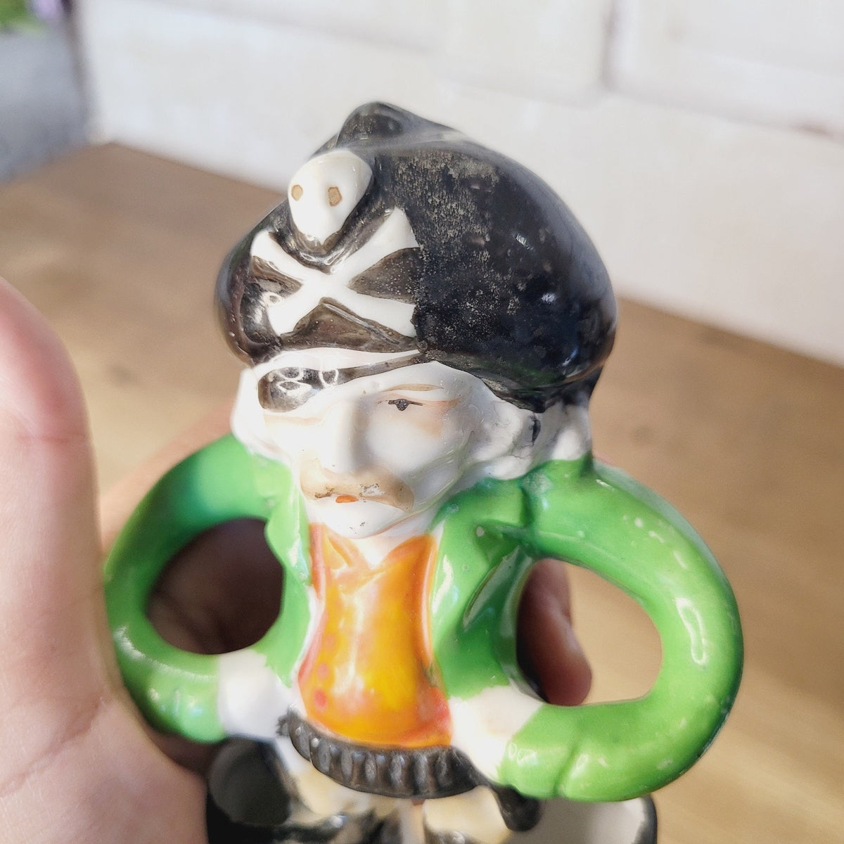 Vintage Japan Pirate Figural Toothbrush Holder Luster Ceramic 1940s 5in
