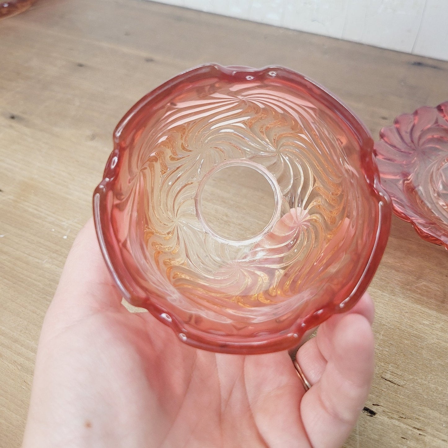Baccarat Rose Tiente Fairy Lamp Rosaces Multiples Swirl French Art Glass Marked