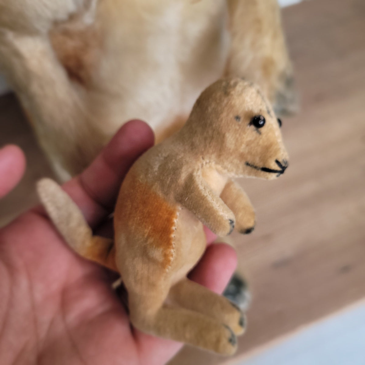 Vintage Steiff Kangaroo with Baby Joey Mohair Plush 21" Button No Tag MCM