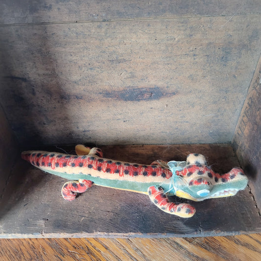 Vintage 1960s Plush Alligator, Japan, 9.5” Velveteen Stuffed Animal, Crocodile