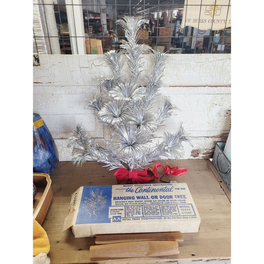 1950s Aluminum Pom Pom Hanging Christmas Tree | Wall Door Tree | 2 Ft Box #K5000