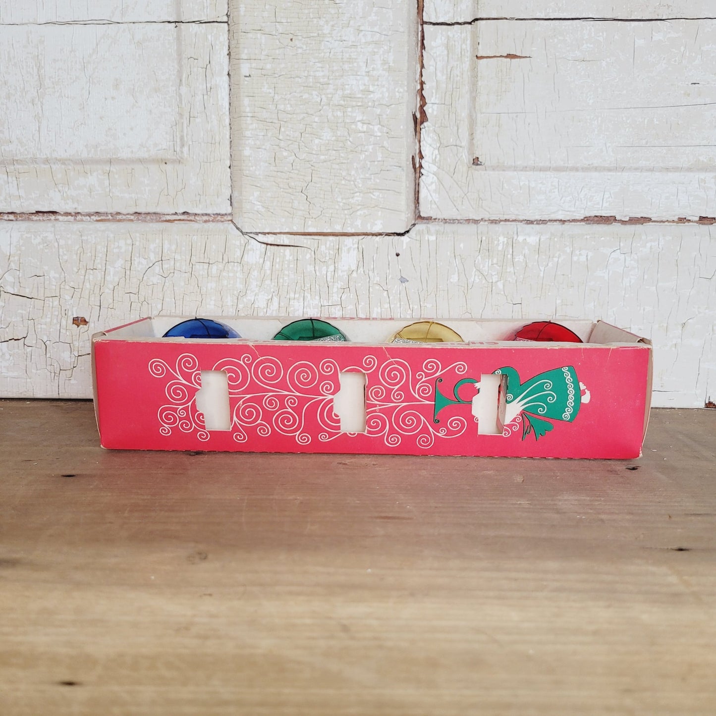 Vintage Jewel Brite Diorama Christmas Ornaments Set of 4 with Box 1950s 1960s