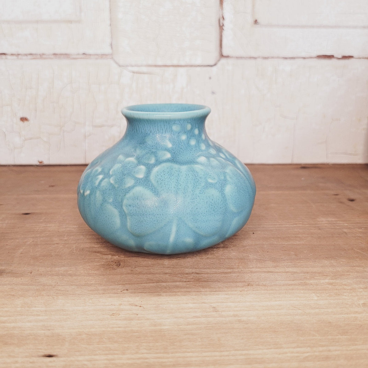 Rookwood Pottery 1937 Turquoise Blue Matte Vase #6352 Clover Relief
