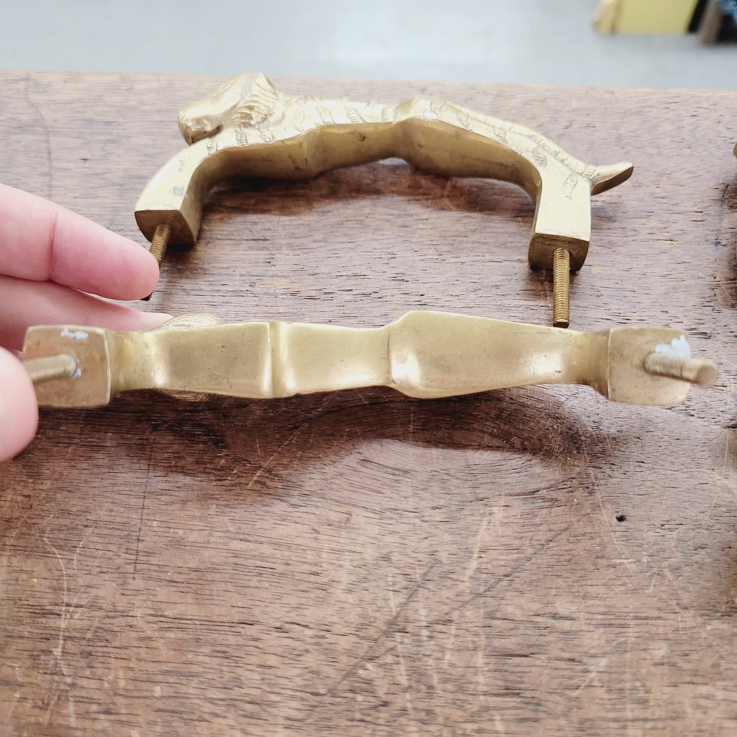 Vintage Brass Tiger Drawer Pulls 4pc Set Heavy Cabinet Hardware 4" Centers