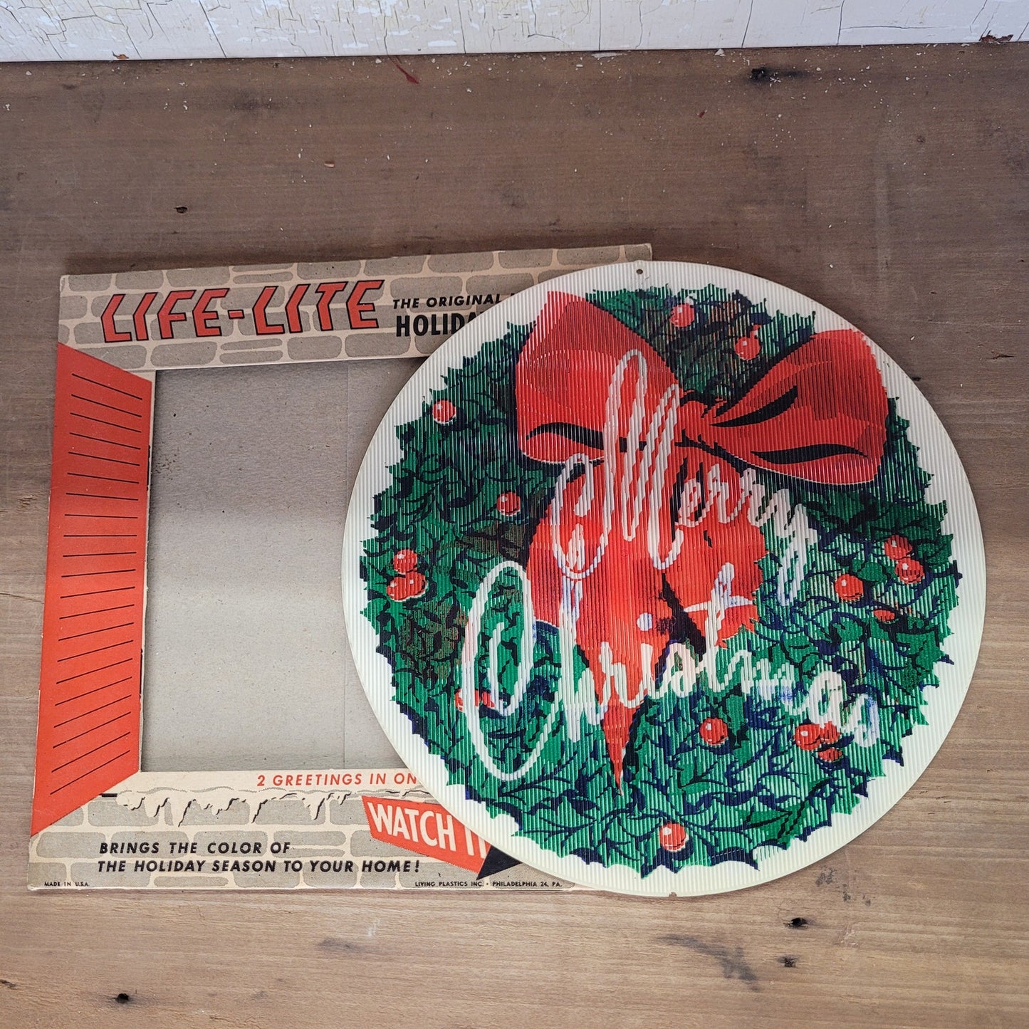 Vintage Life-Lite Magic Motion Holiday Sign Merry Christmas Happy New Year