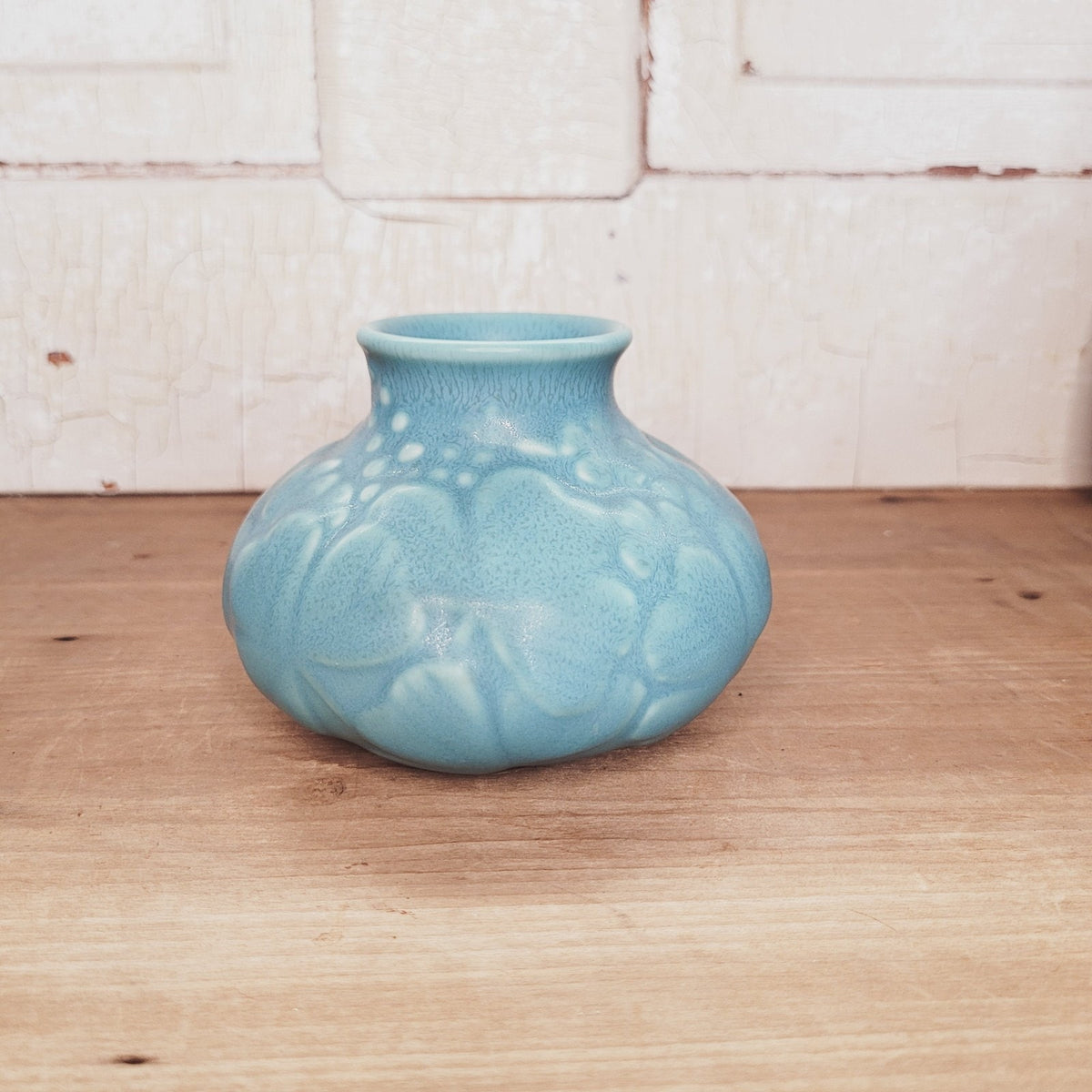 Rookwood Pottery 1937 Turquoise Blue Matte Vase #6352 Clover Relief