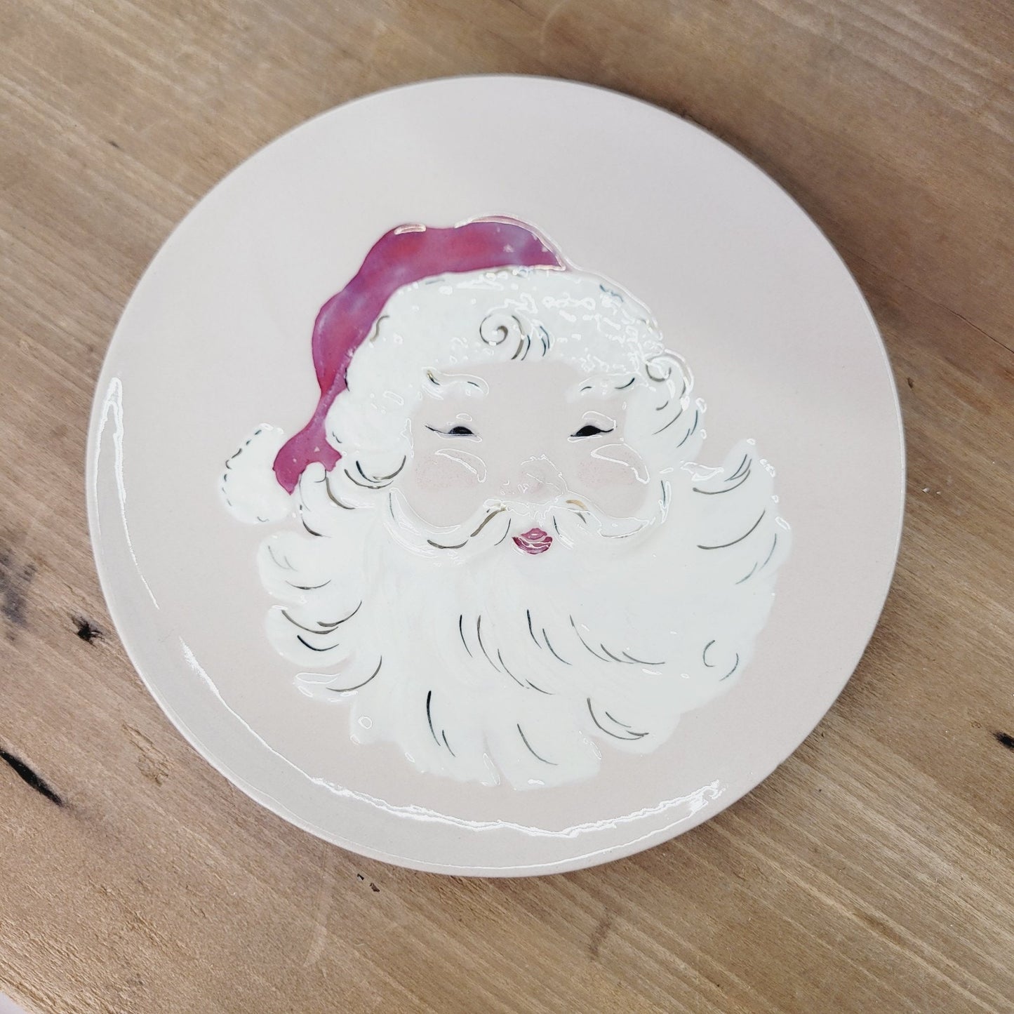Kay Finch California Santa Face Relief Plate Blush Pink Gold Vintage
