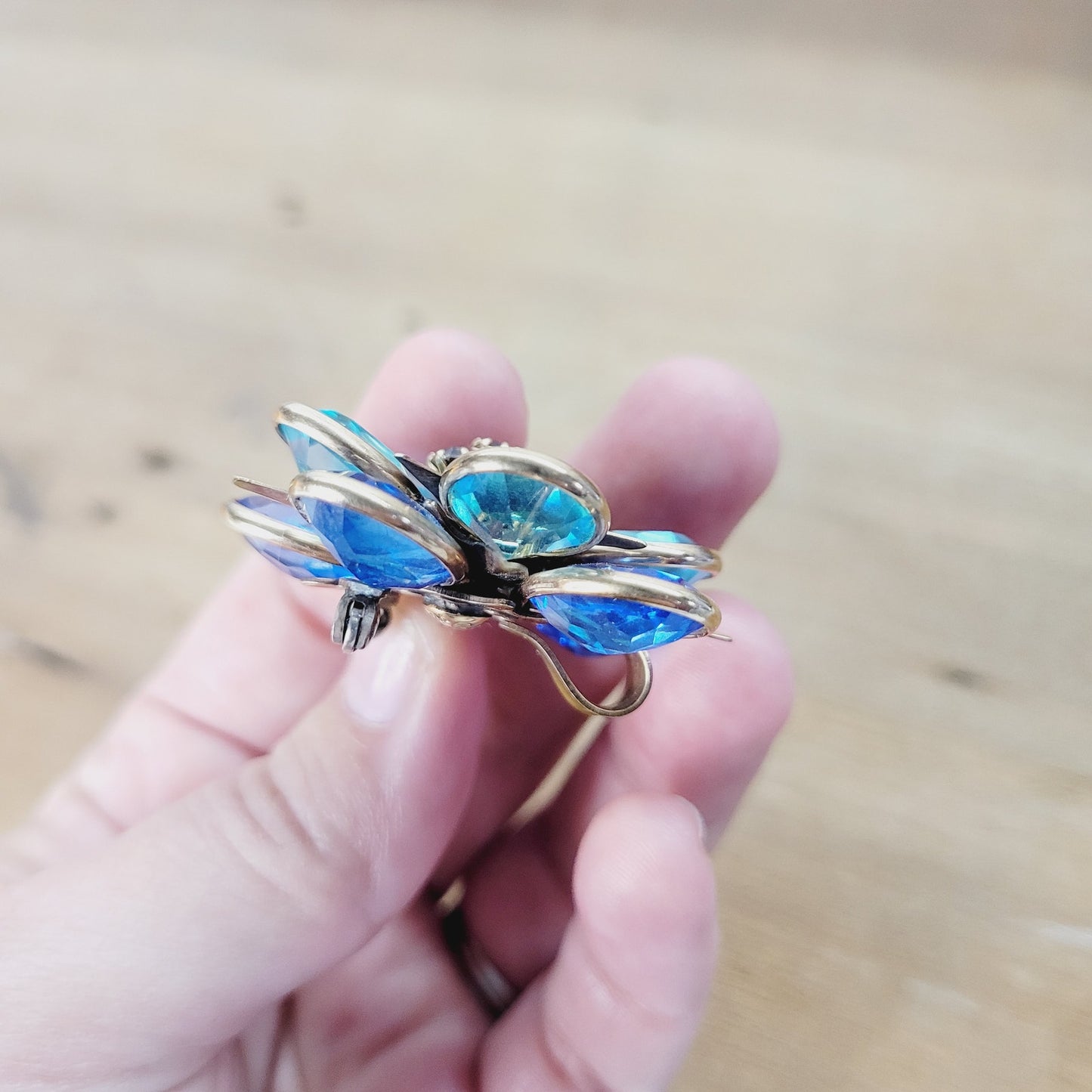 Vintage Walter Lampl Gold-Filled Pendant/Brooch w/ Aqua & Sapphire Blue Crystals