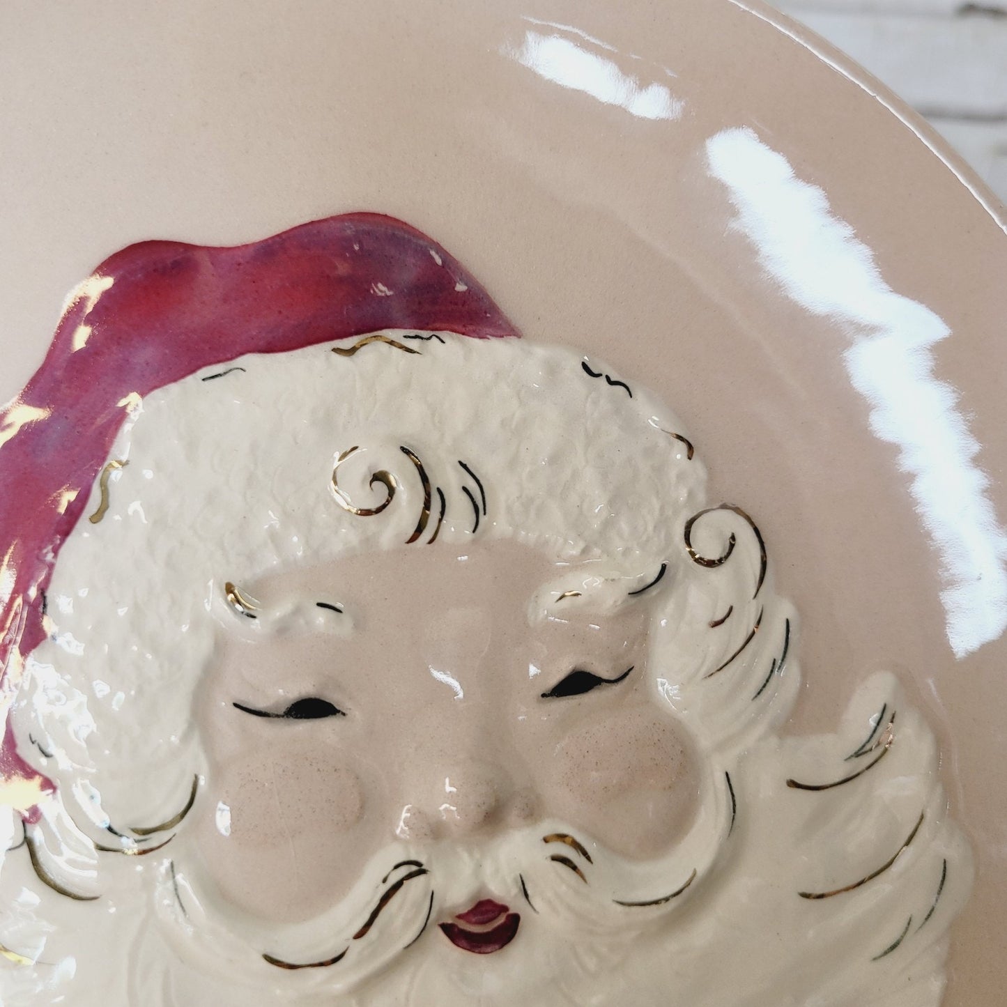 Kay Finch California Santa Face Relief Plate Blush Pink Gold Vintage