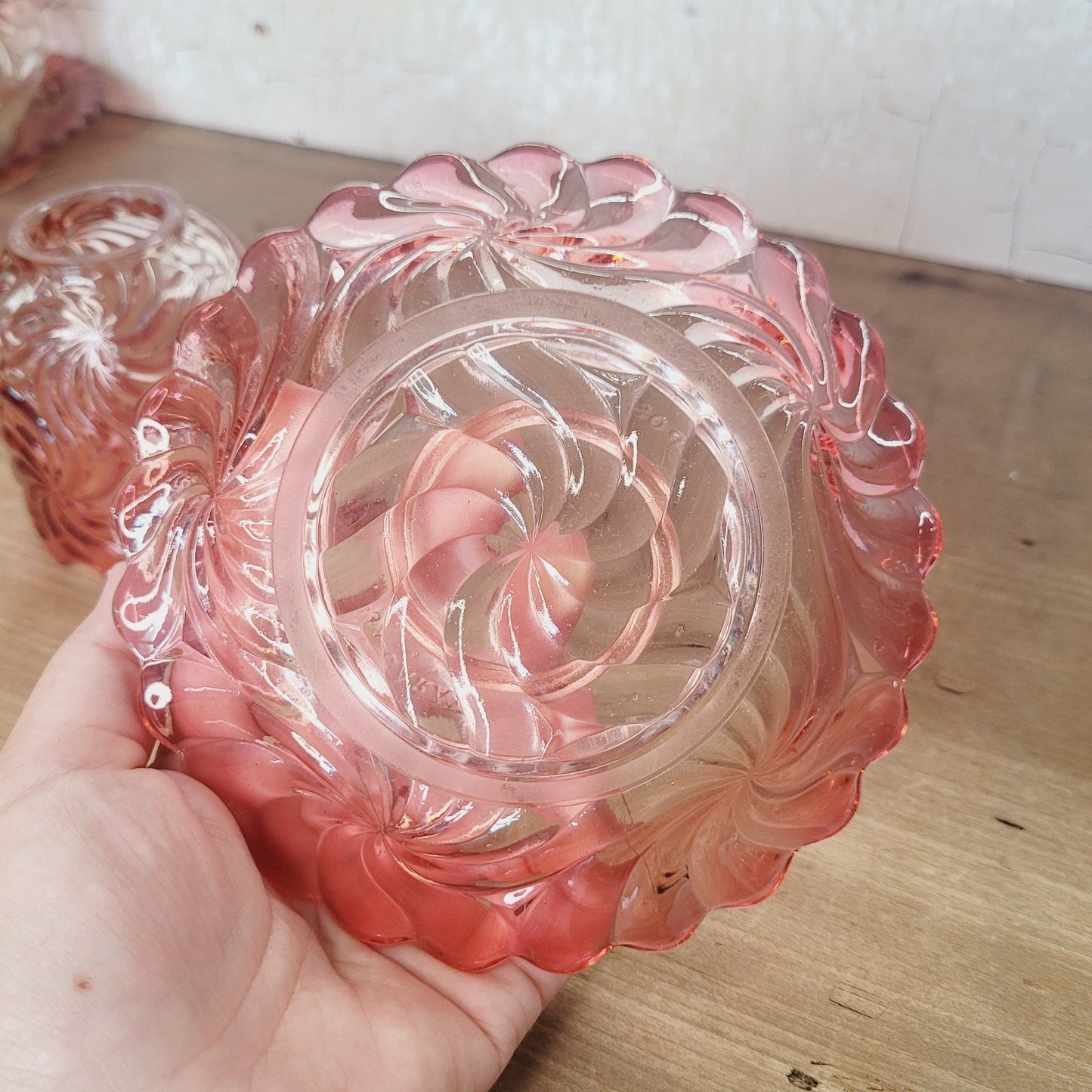 Baccarat Rose Tiente Fairy Lamp Rosaces Multiples Swirl French Art Glass Marked