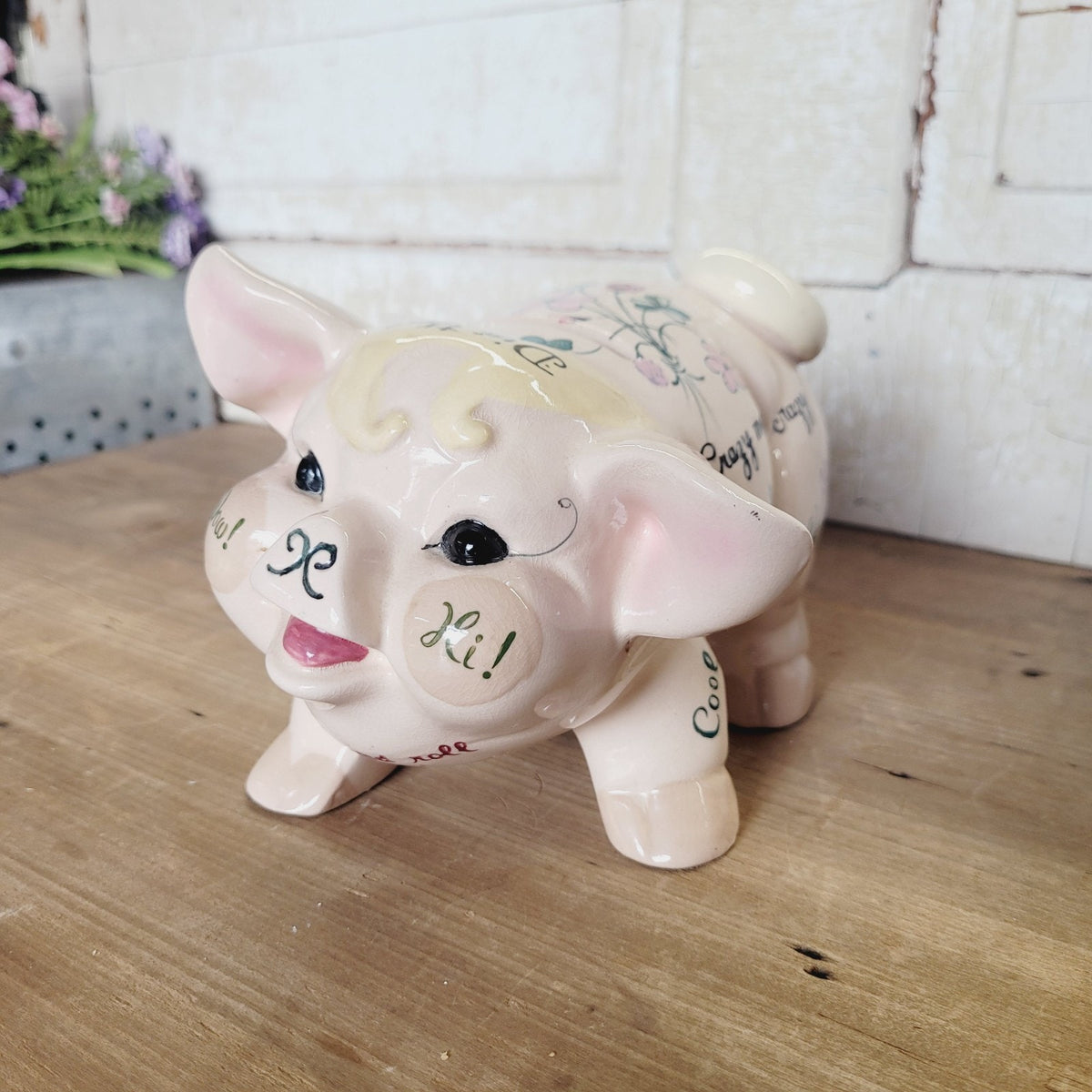 Vintage NAPCO 1950s Rock and Roll Slang Piggy Bank Hep Cat Ceramic Pink 8in