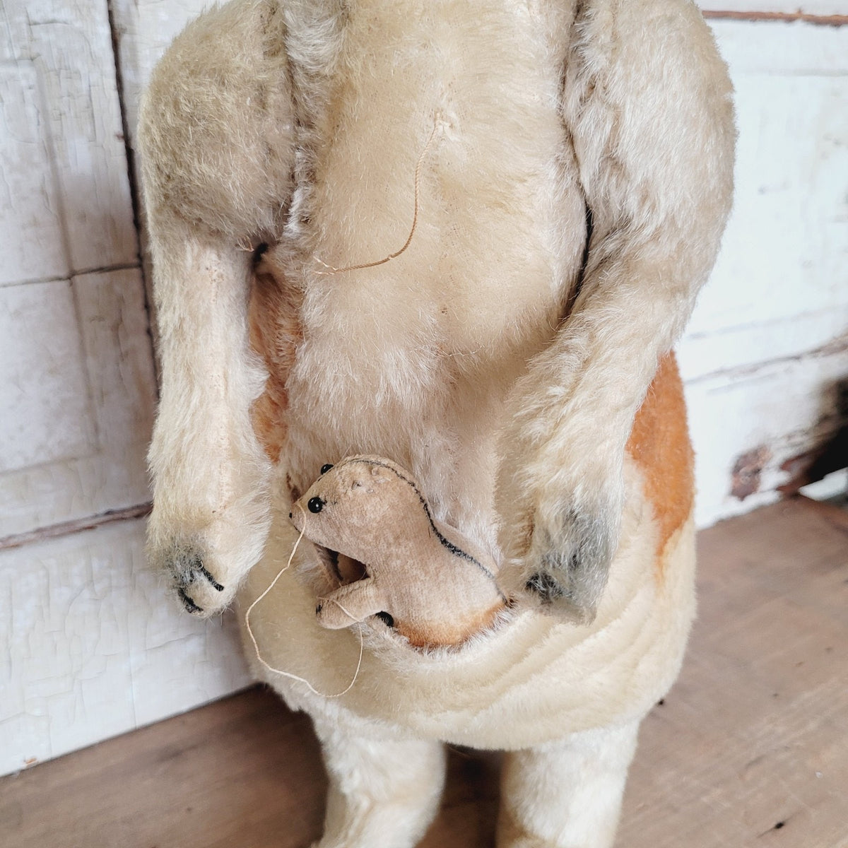 Vintage Steiff Kangaroo with Baby Joey Mohair Plush 21" Button No Tag MCM
