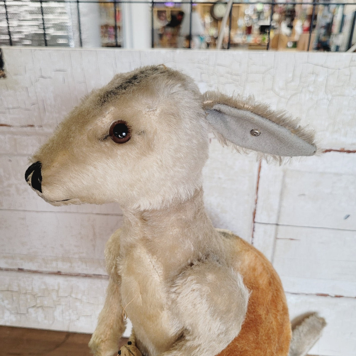 Vintage Steiff Kangaroo with Baby Joey Mohair Plush 21" Button No Tag MCM