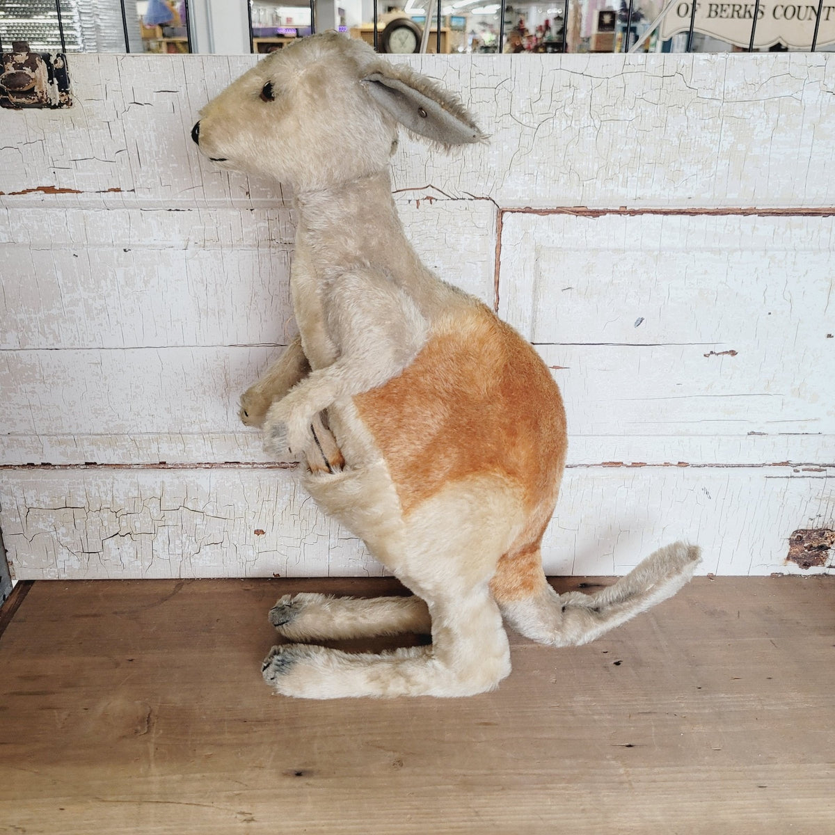 Vintage Steiff Kangaroo with Baby Joey Mohair Plush 21" Button No Tag MCM