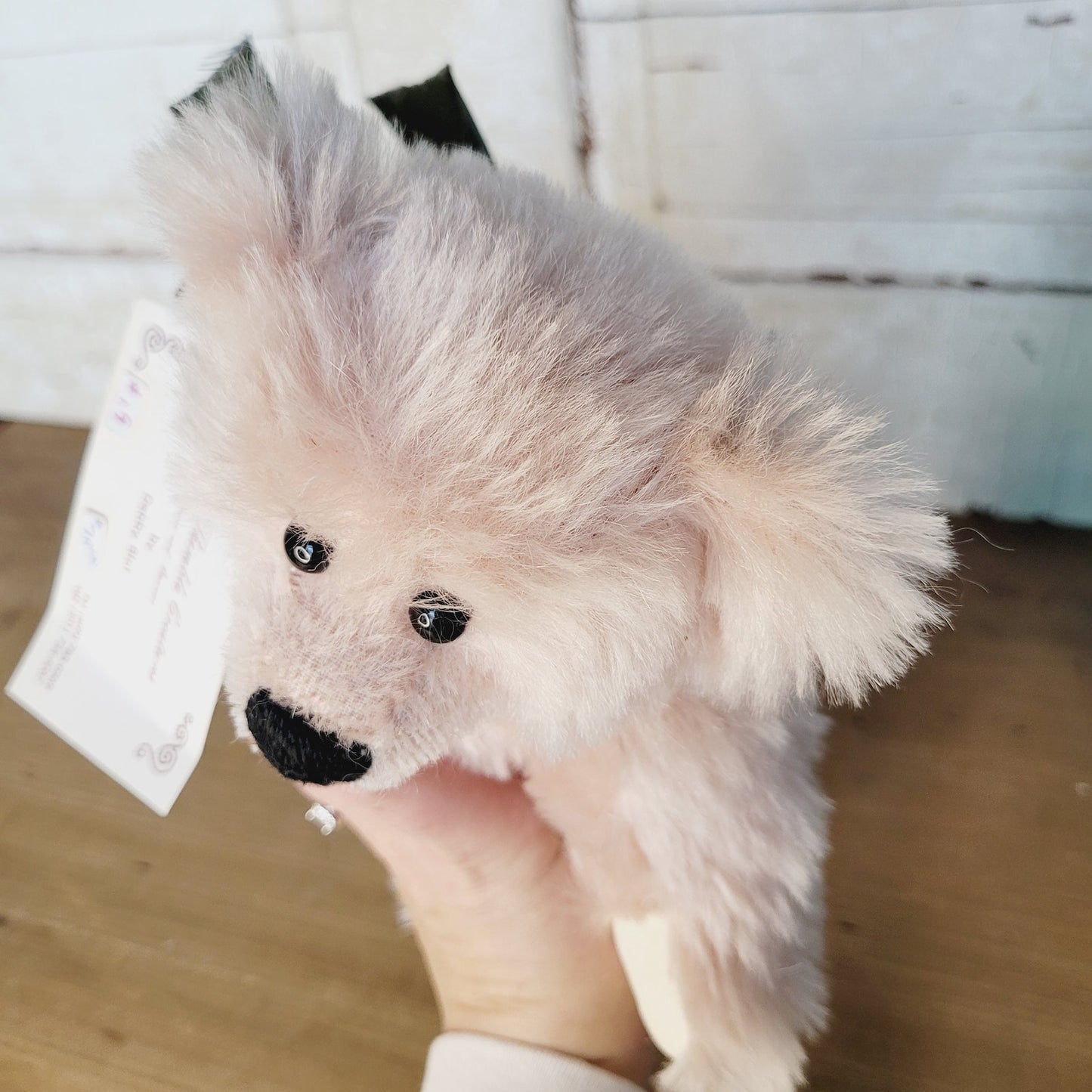 Handmade Light Pink Mohair Teddy Bear, Silver Thimble Creations – 10.5”