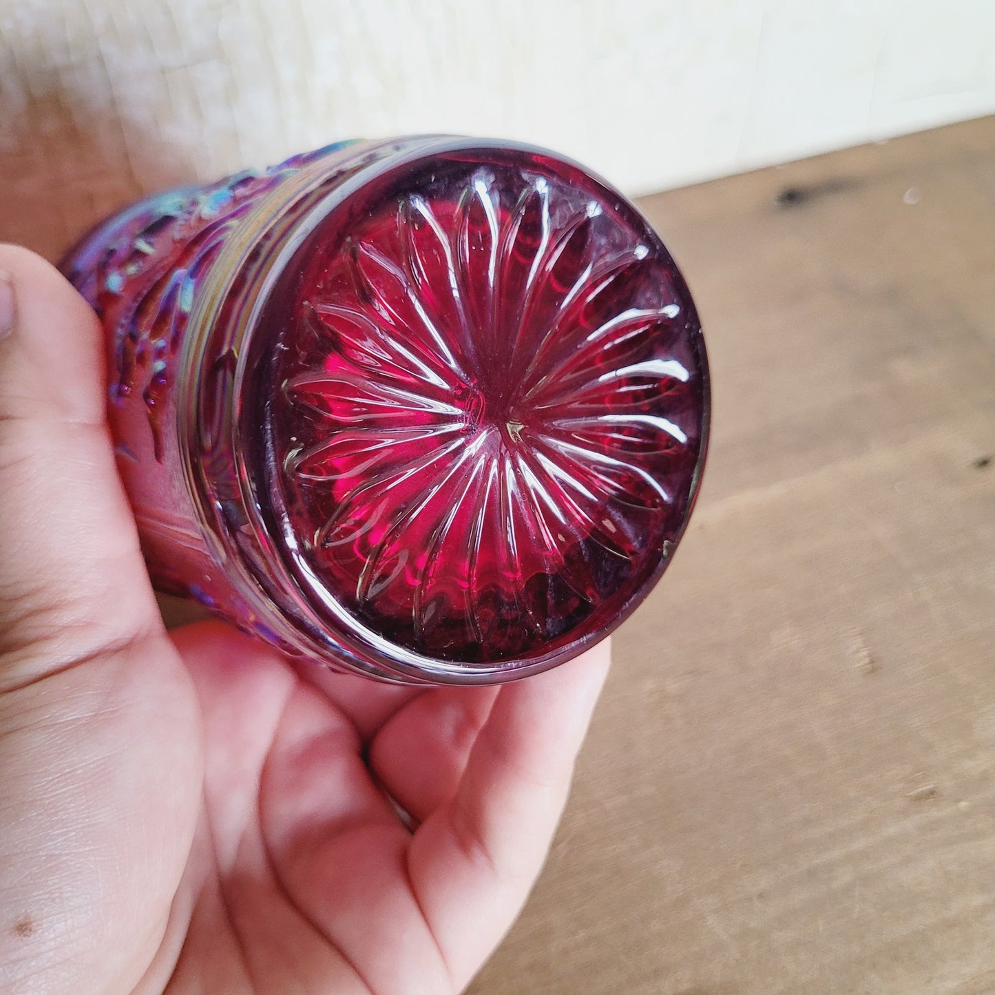 Imperial Glass Fieldflower Carnival Glass Tumbler Sunset Ruby Red Vintage