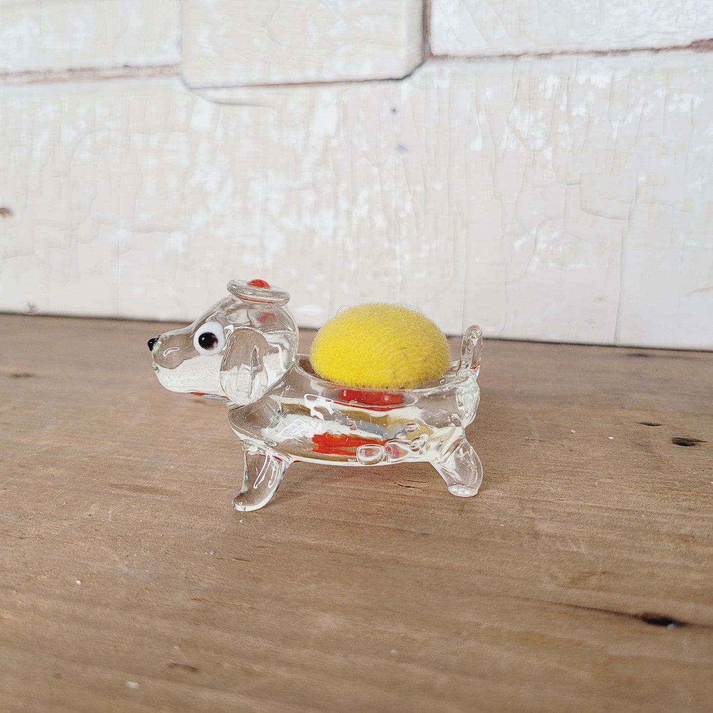 Miniature Glass Dog Pincushion - Vintage Pin Cushion