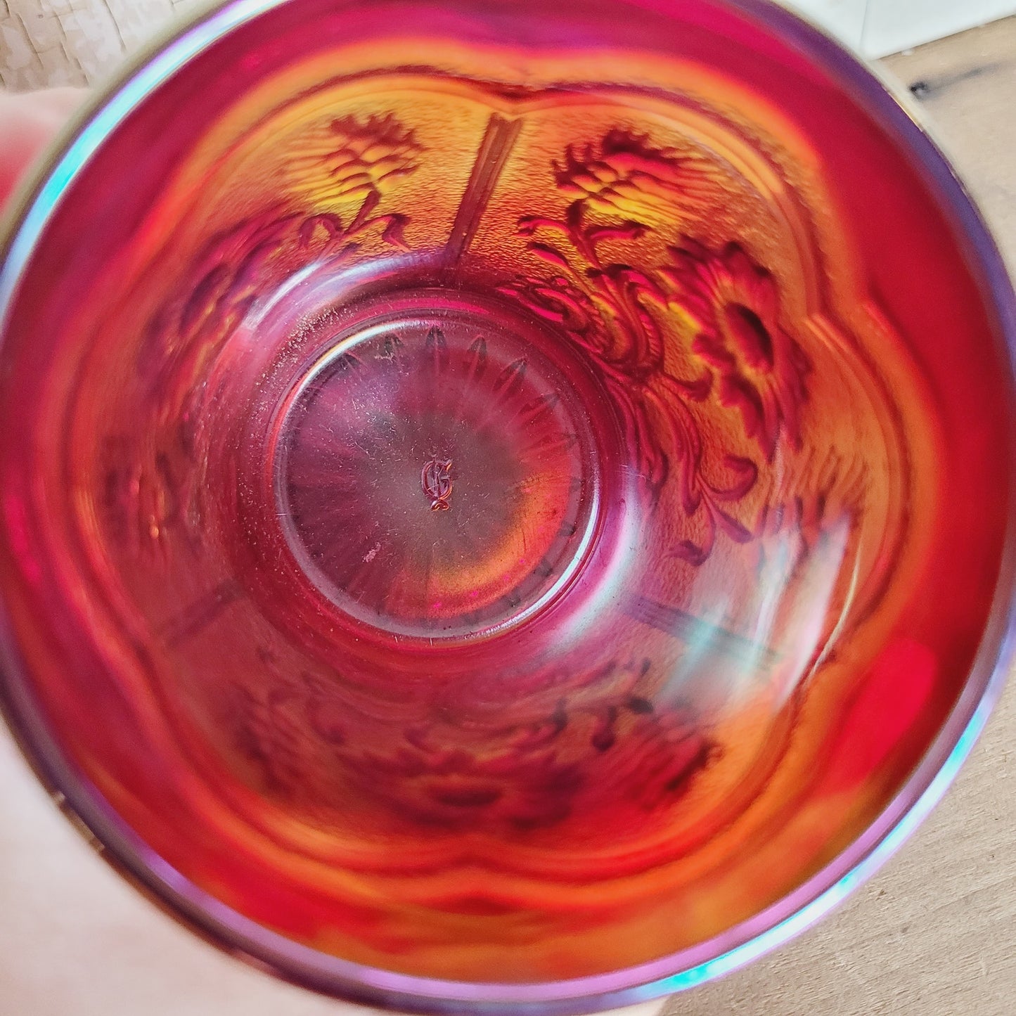 Imperial Glass Fieldflower Carnival Glass Tumbler Sunset Ruby Red Vintage