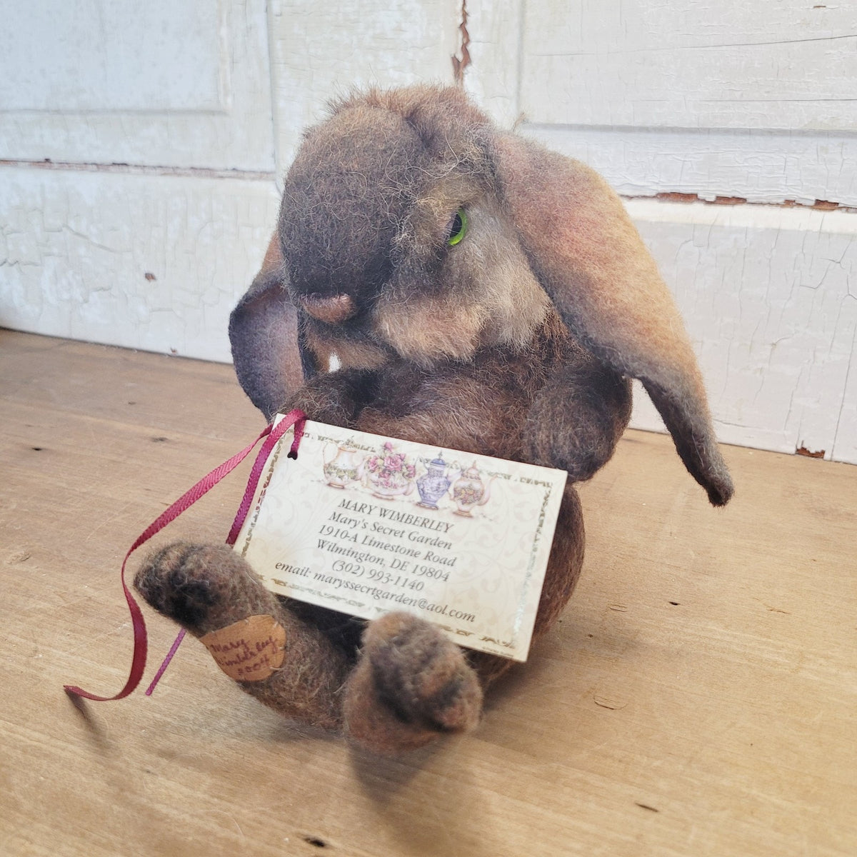 Mary Wimberley OOAK 9" Bumbo Bunny Jointed Artist Alpaca Wool Green Eyes 2004