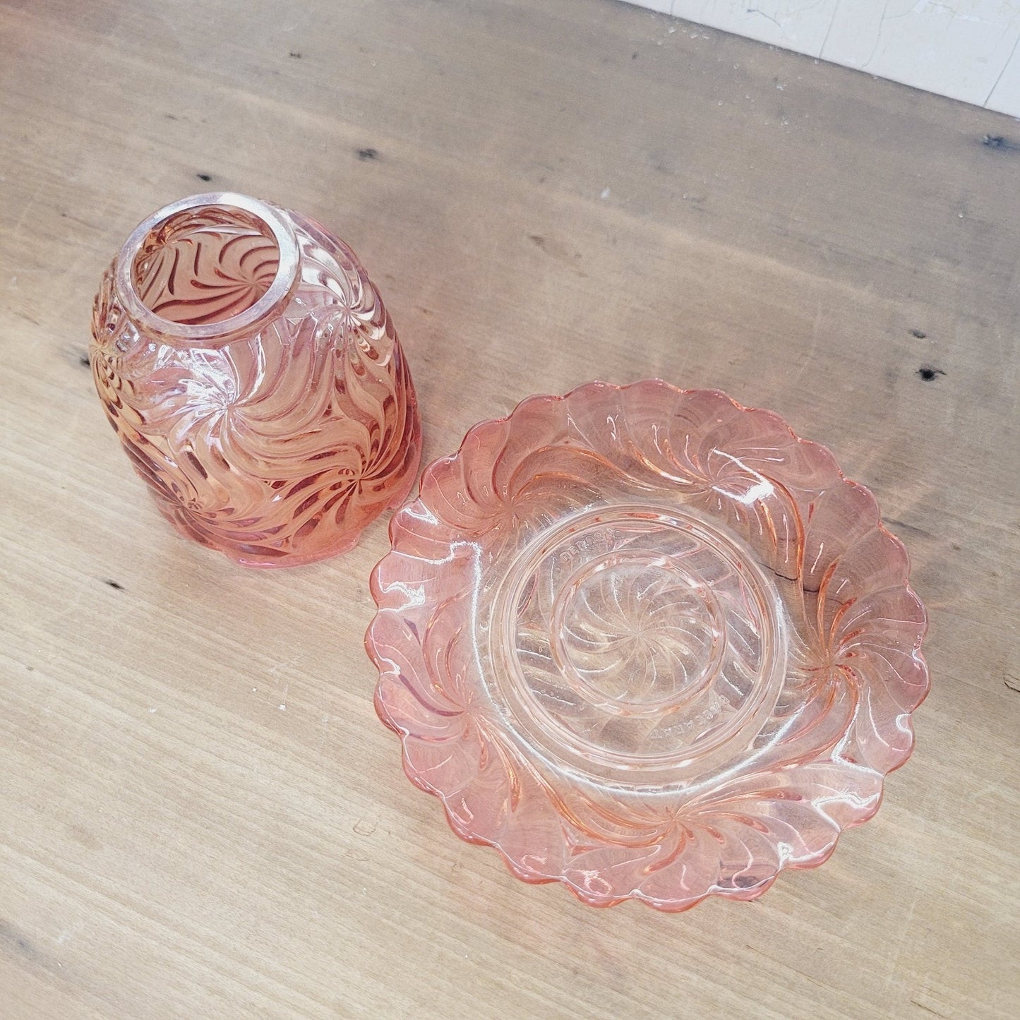 Baccarat Rose Tiente Fairy Lamp Rosaces Multiples Swirl French Art Glass Marked