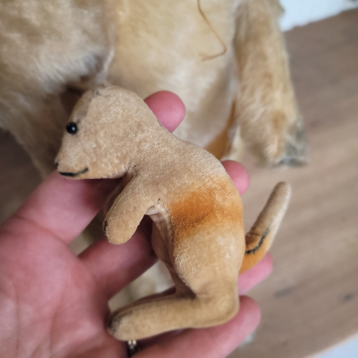 Vintage Steiff Kangaroo with Baby Joey Mohair Plush 21" Button No Tag MCM