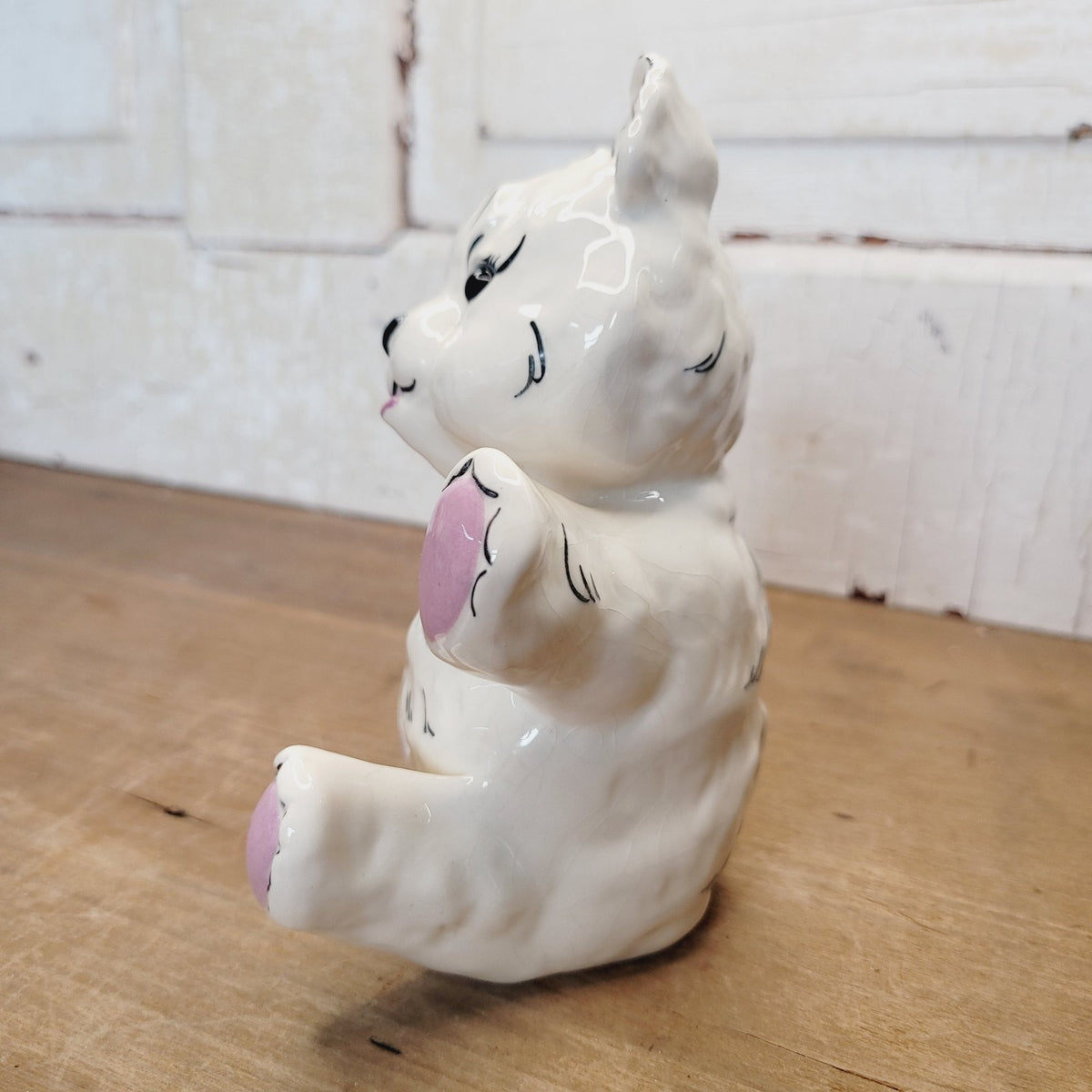 Kay Finch White Black Pink Bear Figurine 6 Inch Ceramic