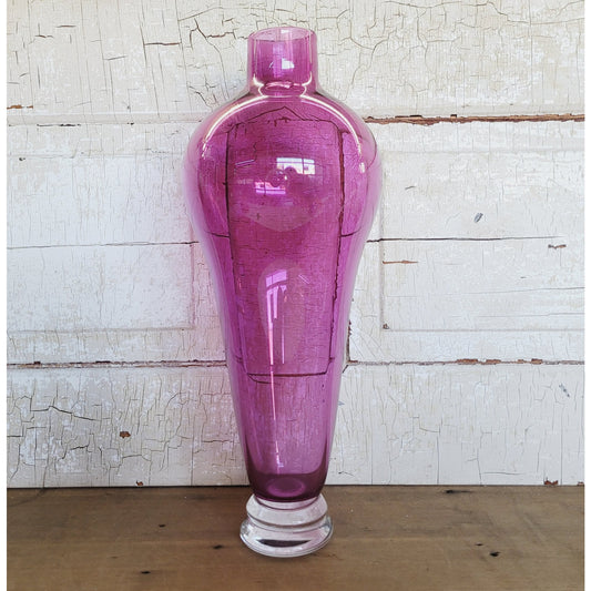 Vintage Amethyst Glass Vase - 15 1/2" Tall - Handblown Art Glass - Signed '02