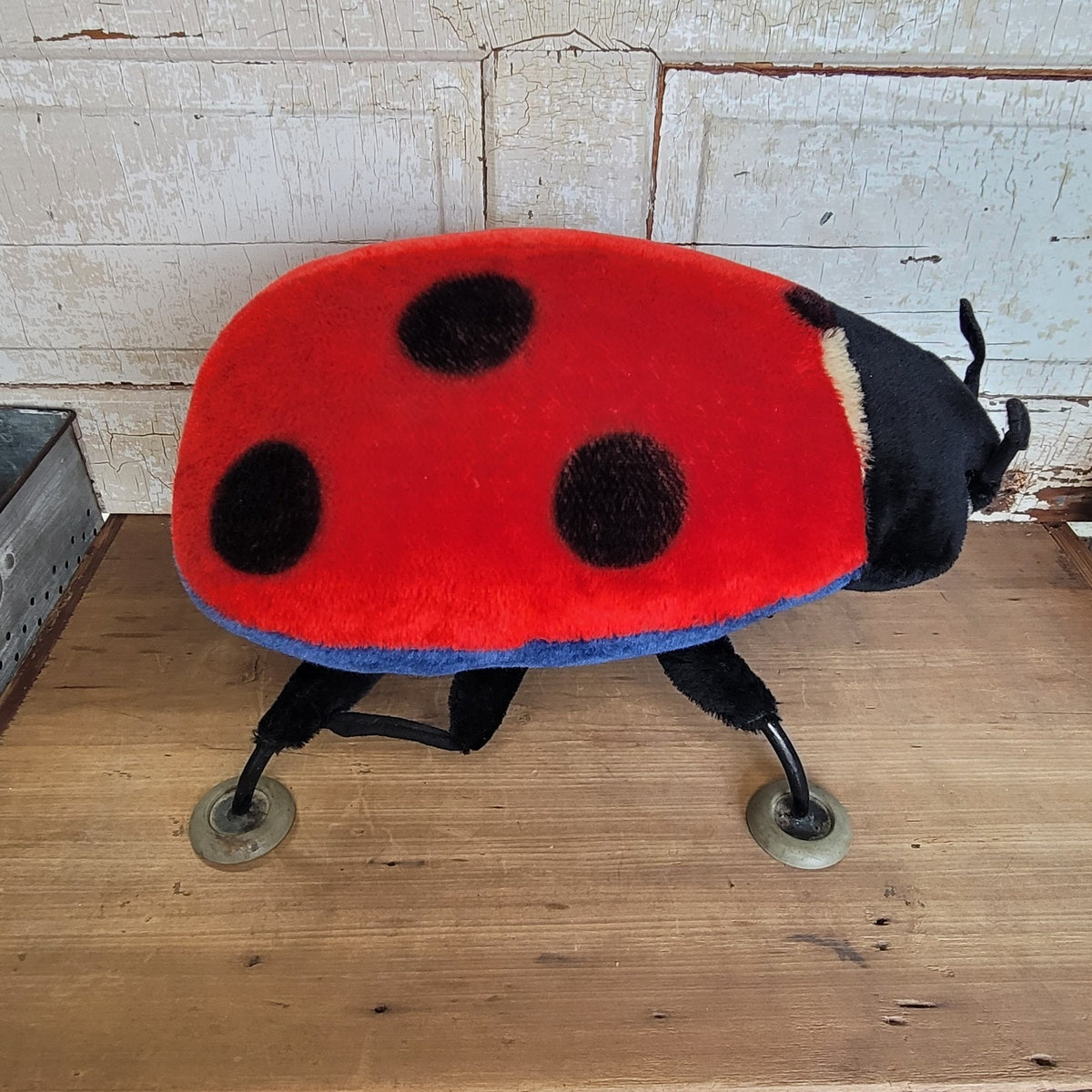 Vintage Steiff Ladybug Footstool Ottoman Mohair Plush Mid Century 1960s #2330