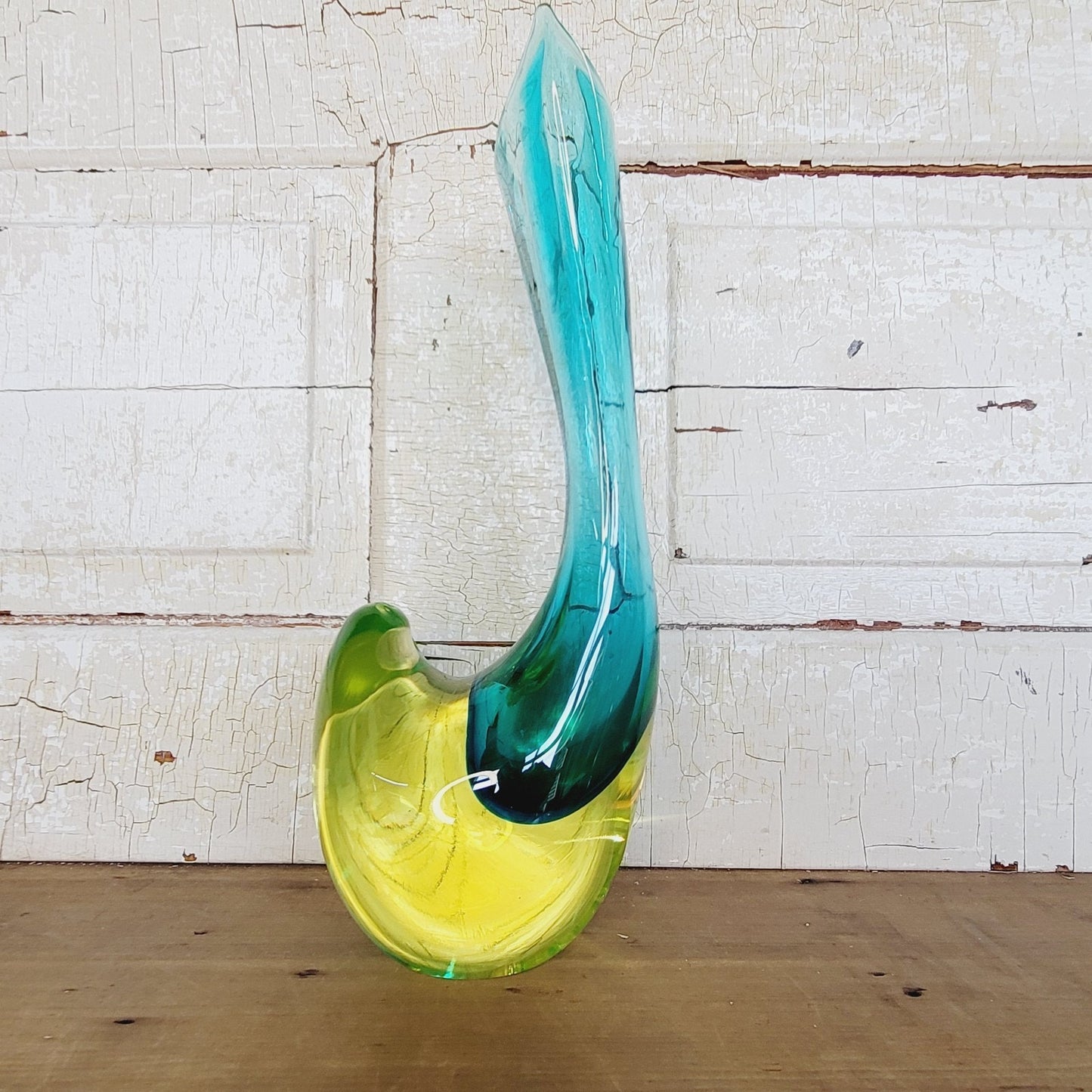 RARE Vintage Murano Cenedese Sommerso Uranium Glass Bird Vase Signed 12.5" MCM