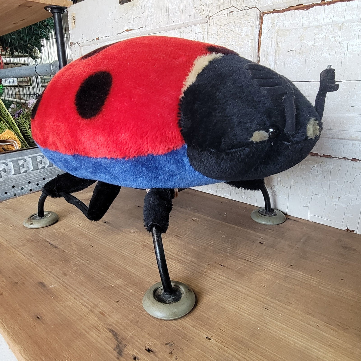 Vintage Steiff Ladybug Footstool Ottoman Mohair Plush Mid Century 1960s #2330