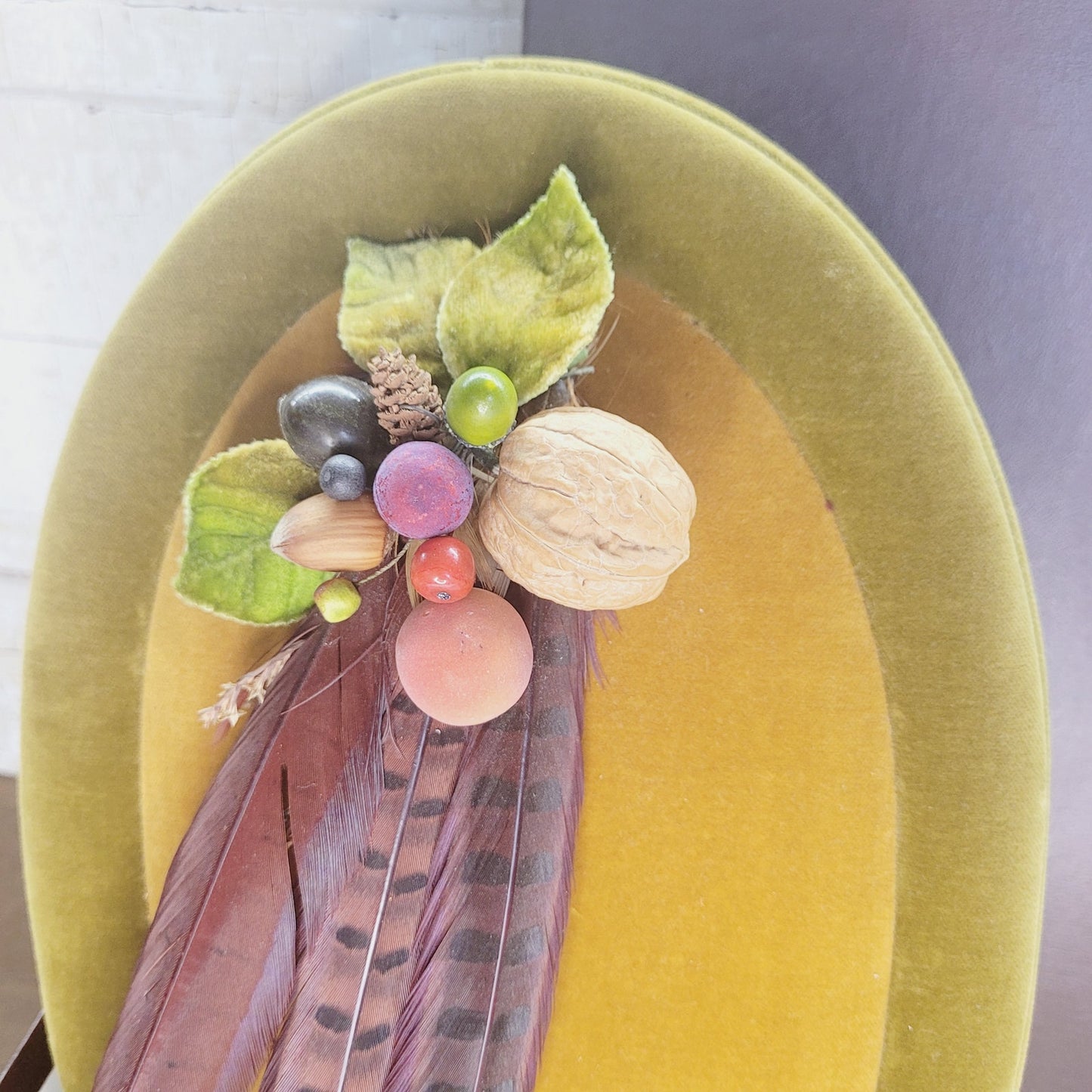 Vintage Godiva Velvet Chocolate Box 14" Oval with Feathers Fruit & Gift Box