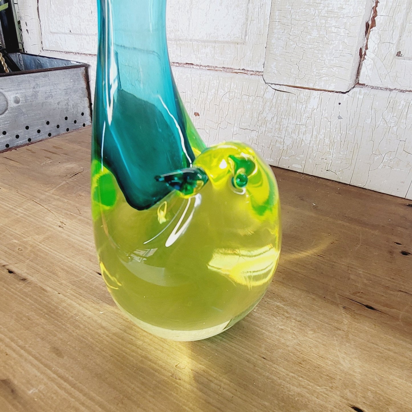 RARE Vintage Murano Cenedese Sommerso Uranium Glass Bird Vase Signed 12.5" MCM