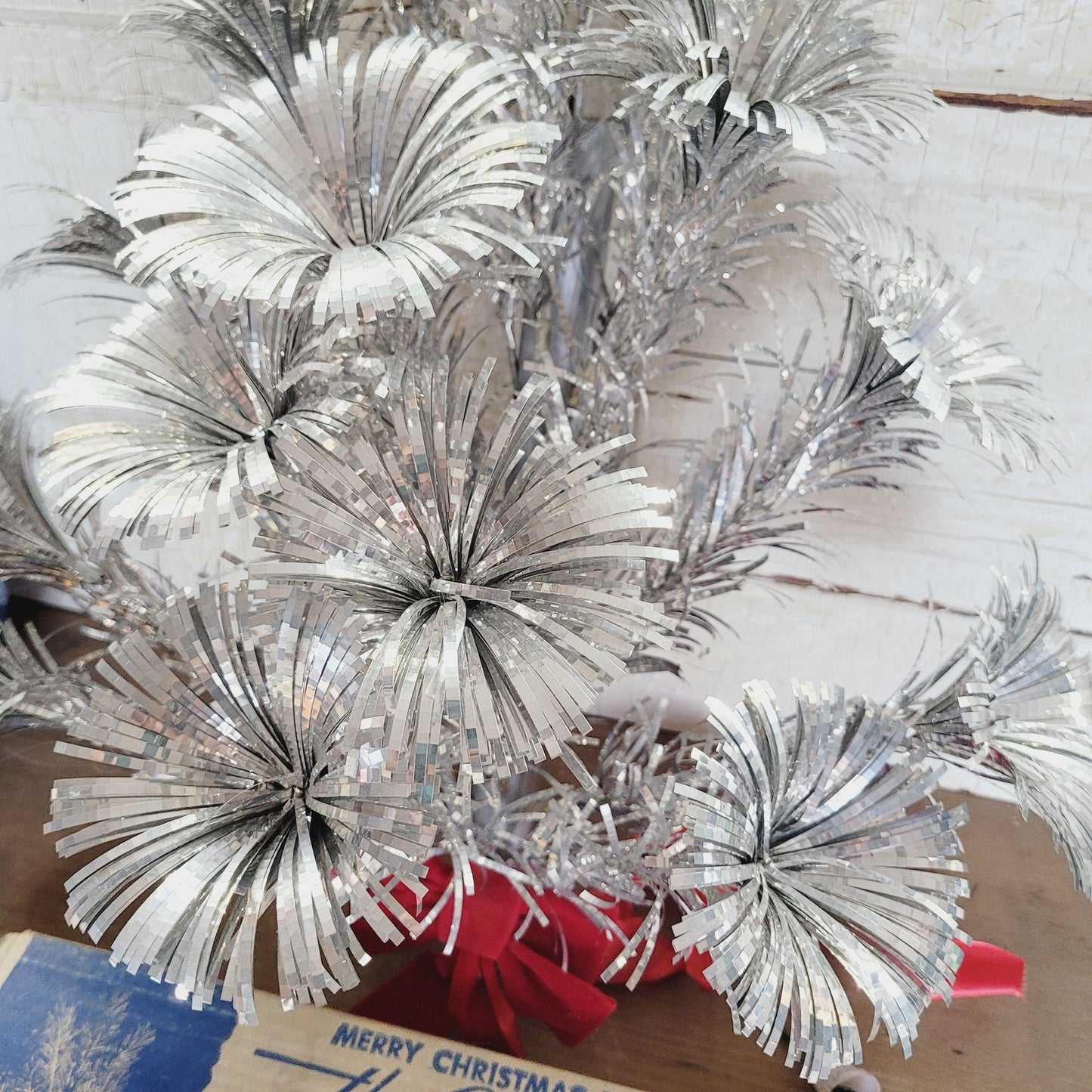 1950s Aluminum Pom Pom Hanging Christmas Tree | Wall Door Tree | 2 Ft Box #K5000