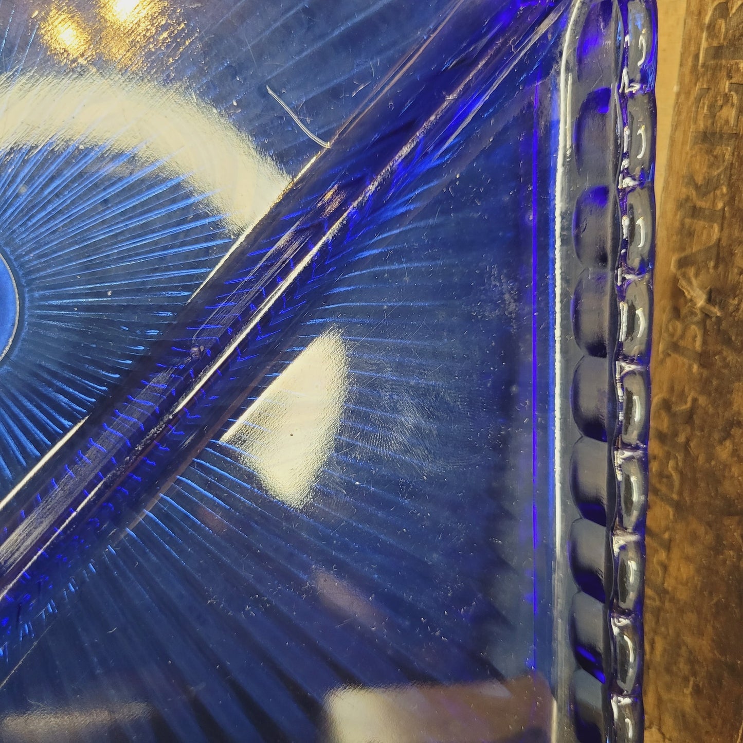 Vintage Cobalt Blue Depression Glass Divided Tray, Square, Vegetable Server