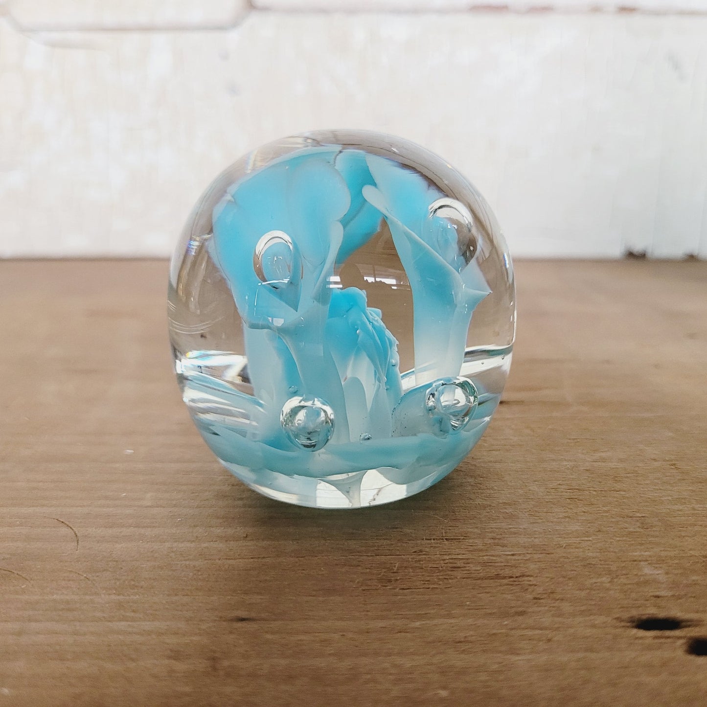 Vintage St. Clair Art Glass Paperweight – 2.5" Blown Glass Bubble Floral Design