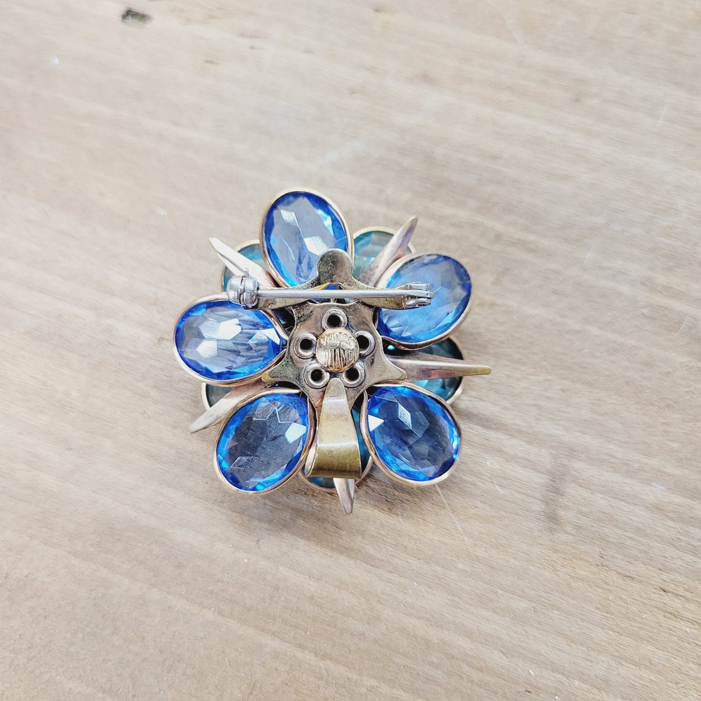 Vintage Walter Lampl Gold-Filled Pendant/Brooch w/ Aqua & Sapphire Blue Crystals