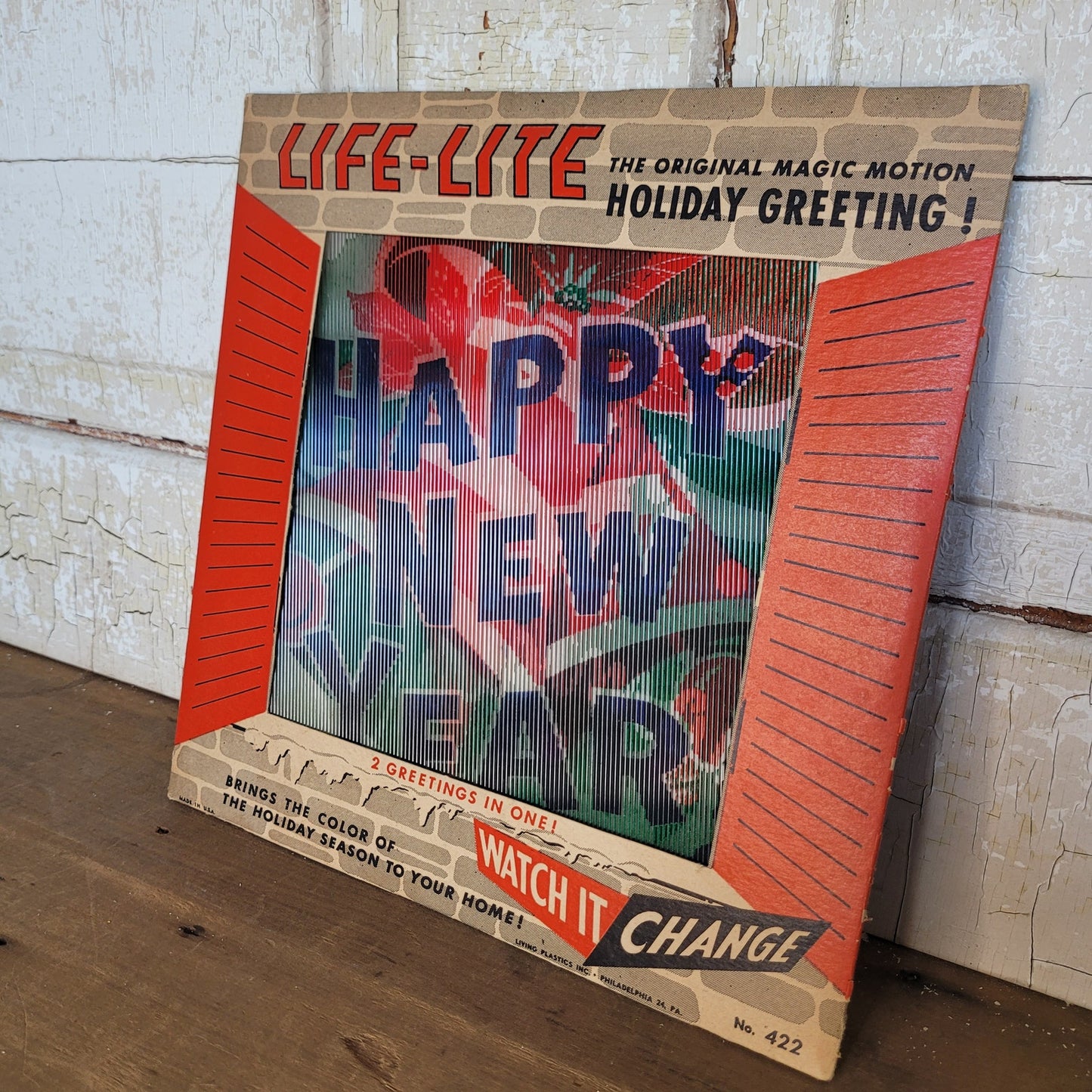 Vintage Life-Lite Magic Motion Holiday Sign Merry Christmas Happy New Year