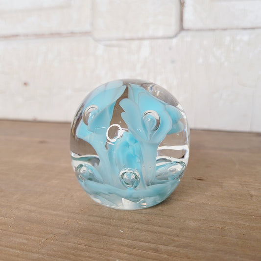 Vintage St. Clair Art Glass Paperweight – 2.5" Blown Glass Bubble Floral Design