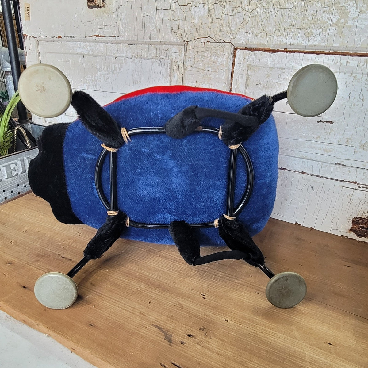 Vintage Steiff Ladybug Footstool Ottoman Mohair Plush Mid Century 1960s #2330