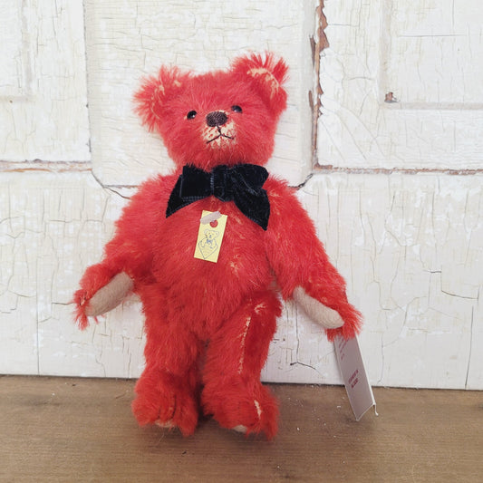Nostalgic Bear Co 1990 Mini Teddy Bear Signed Sue Foskey Red 6" w Tags