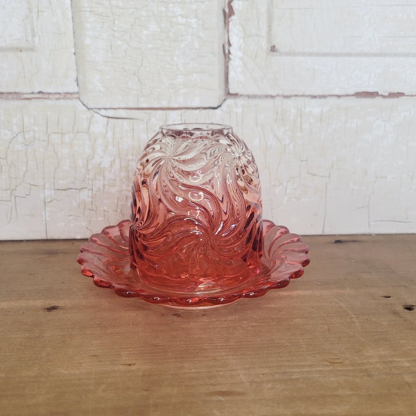 Baccarat Rose Tiente Fairy Lamp Rosaces Multiples Swirl French Art Glass Marked
