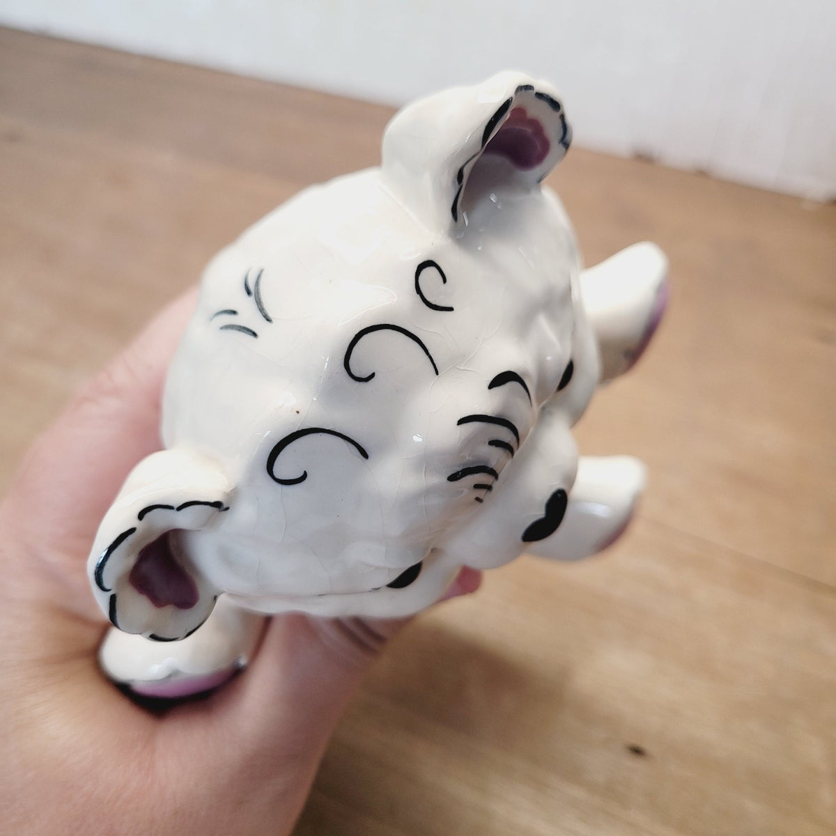Kay Finch White Black Pink Bear Figurine 6 Inch Ceramic