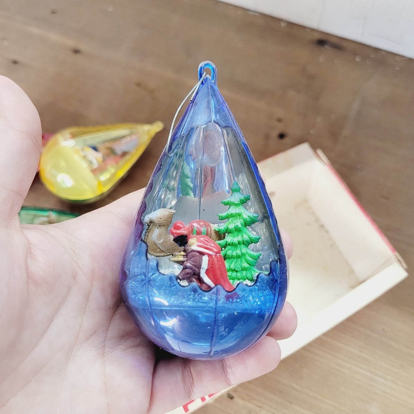 Vintage Jewel Brite Diorama Christmas Ornaments Set of 4 with Box 1950s 1960s